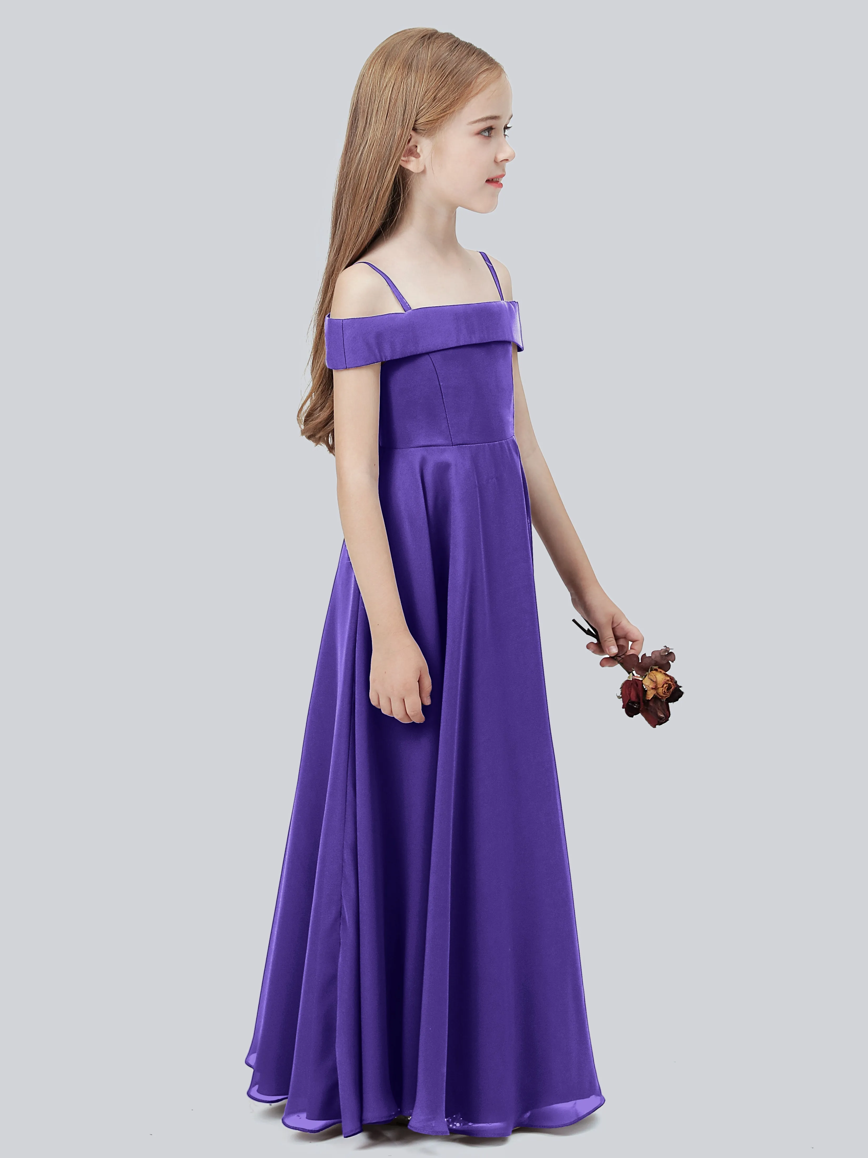 Off Shoulder Stretch Chiffon Junior Bridesmaid Dress