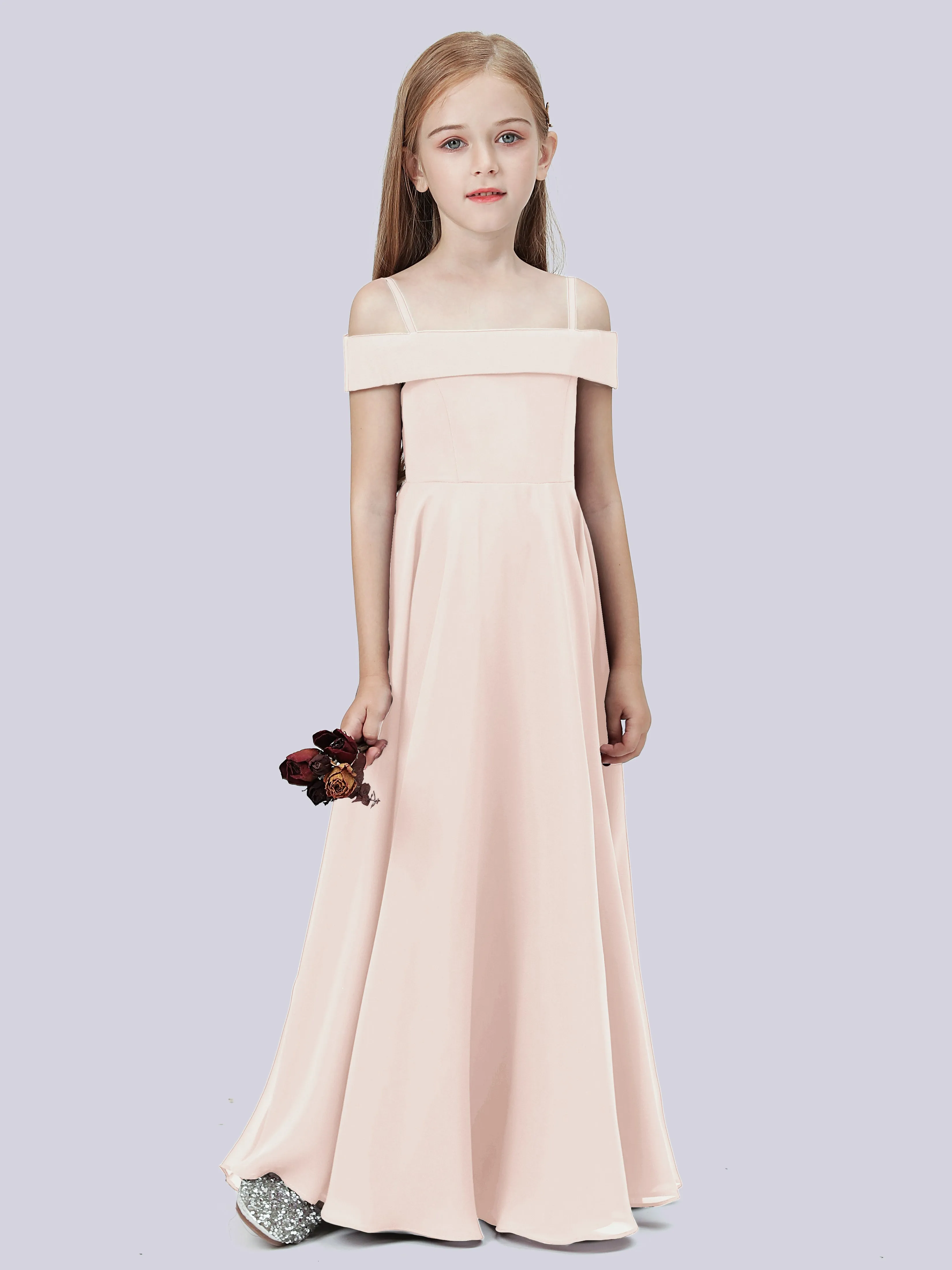 Off Shoulder Stretch Chiffon Junior Bridesmaid Dress