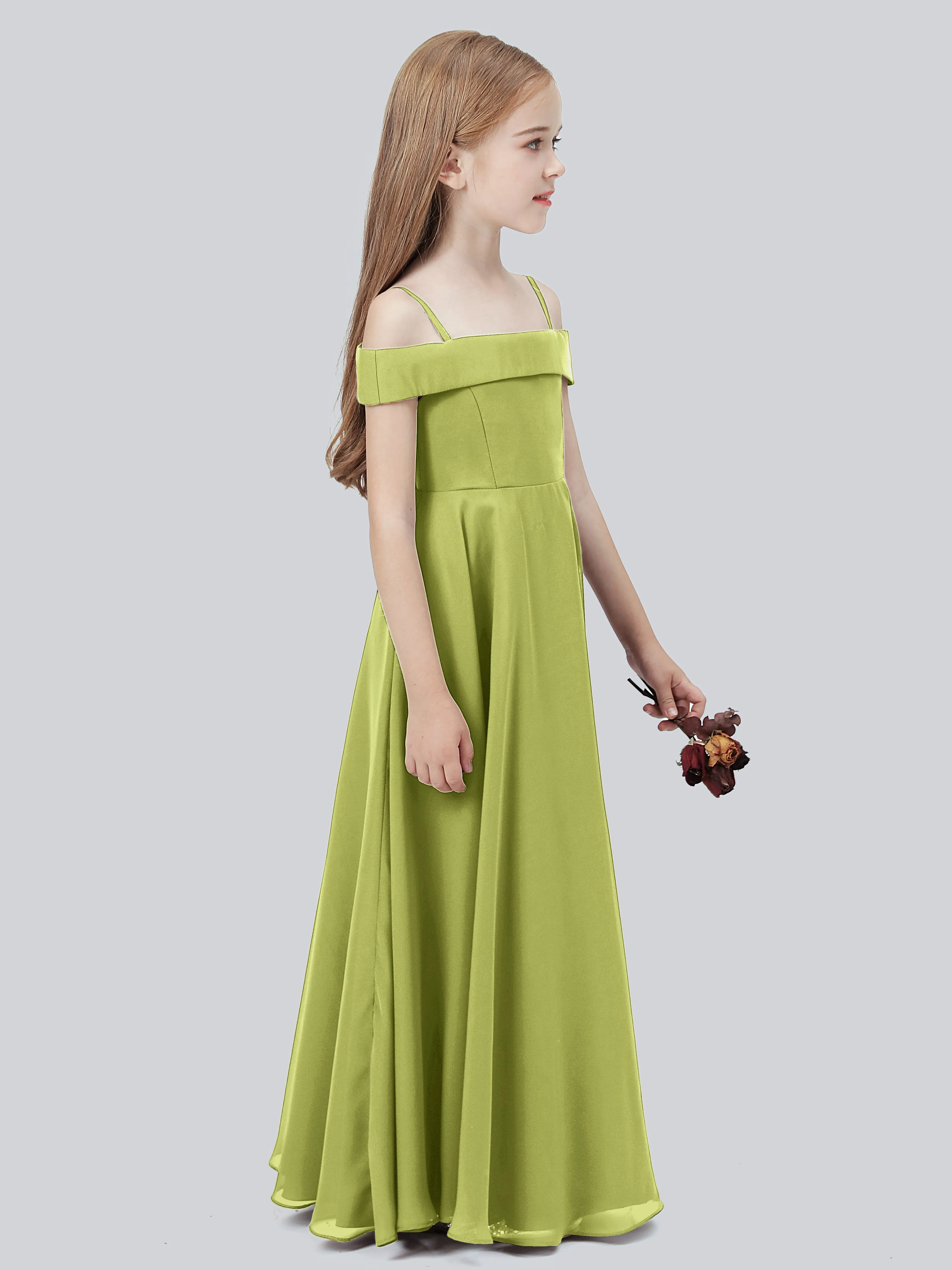 Off Shoulder Stretch Chiffon Junior Bridesmaid Dress