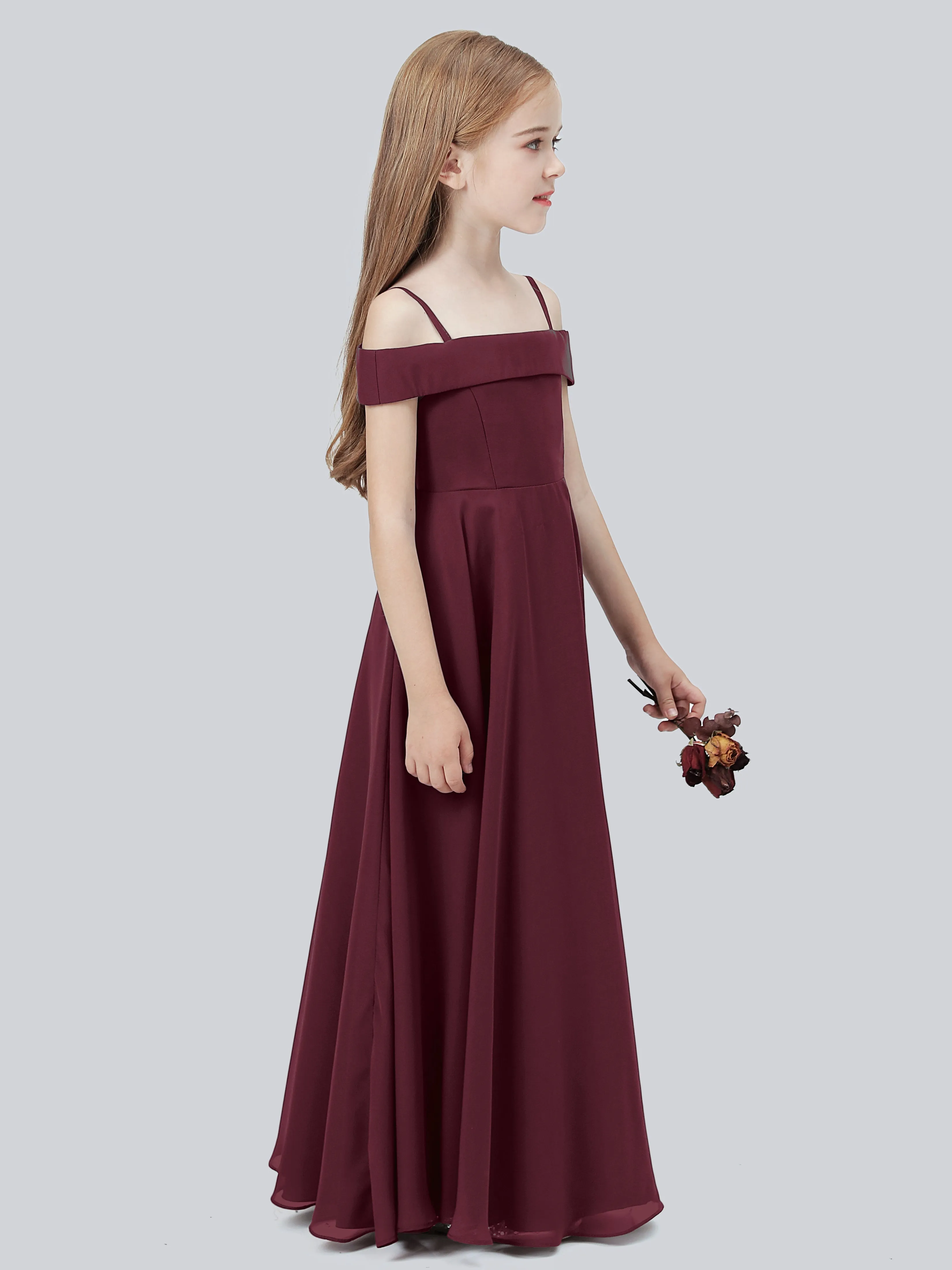 Off Shoulder Stretch Chiffon Junior Bridesmaid Dress