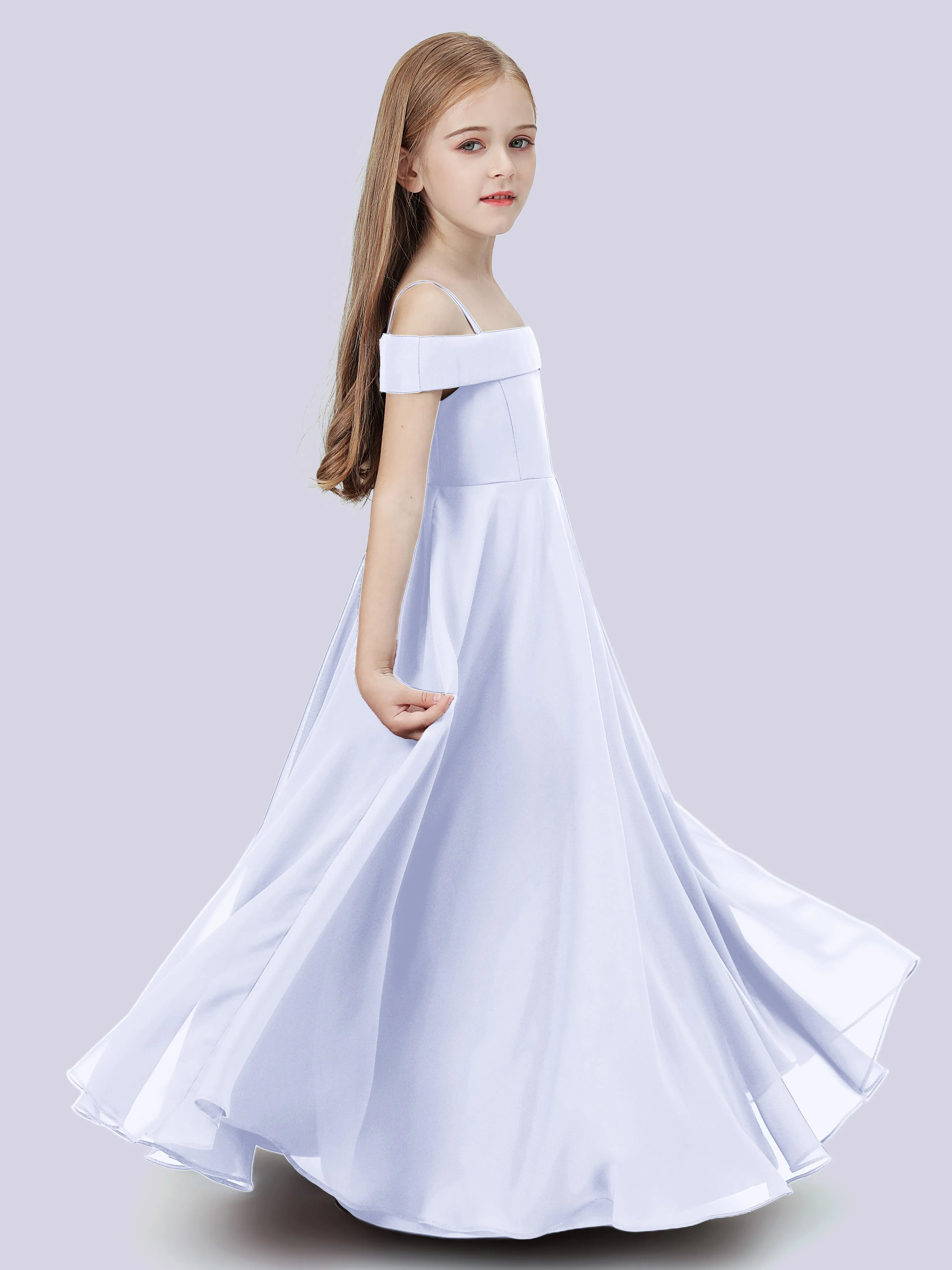 Off Shoulder Stretch Chiffon Junior Bridesmaid Dress