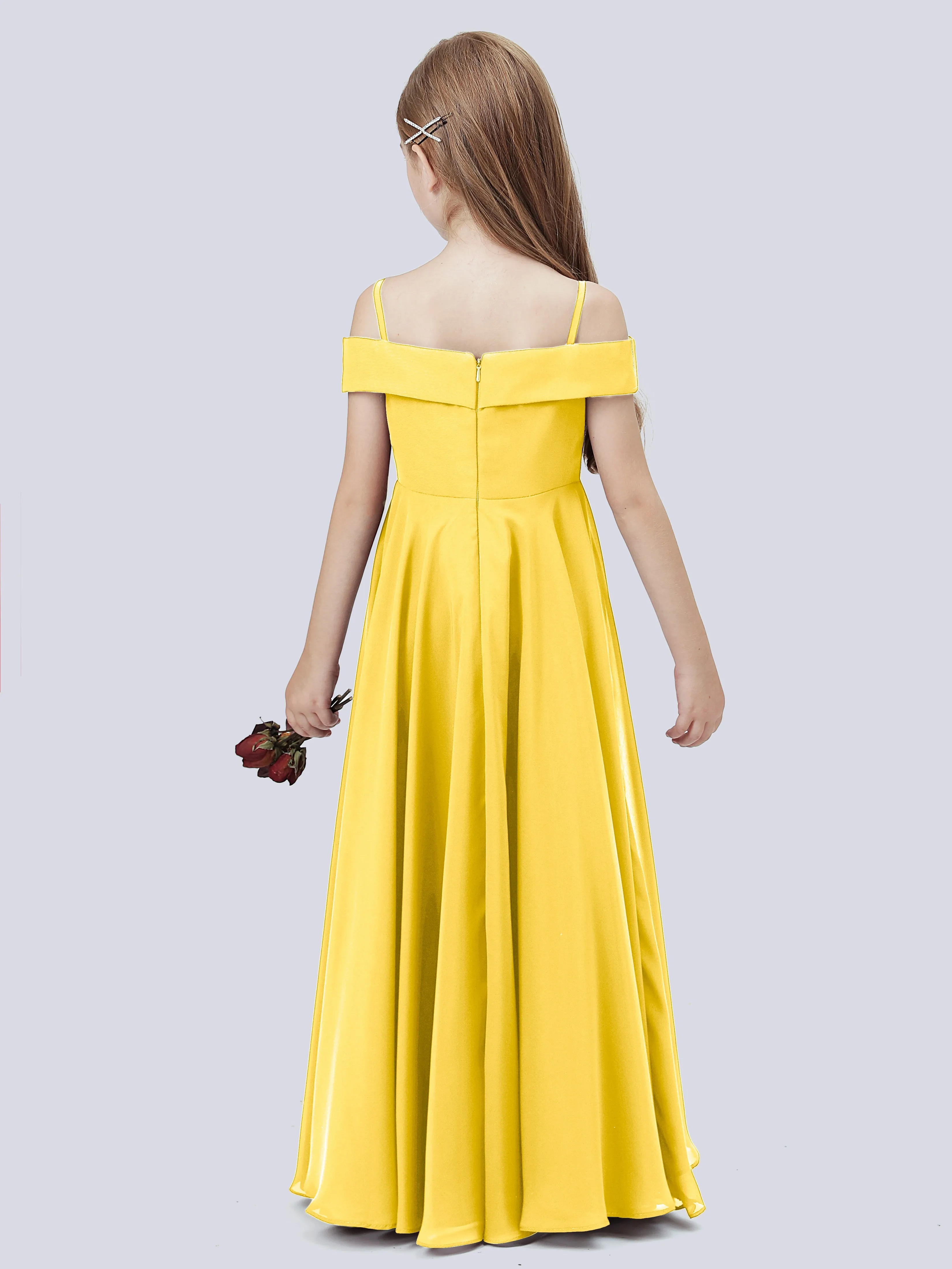 Off Shoulder Stretch Chiffon Junior Bridesmaid Dress
