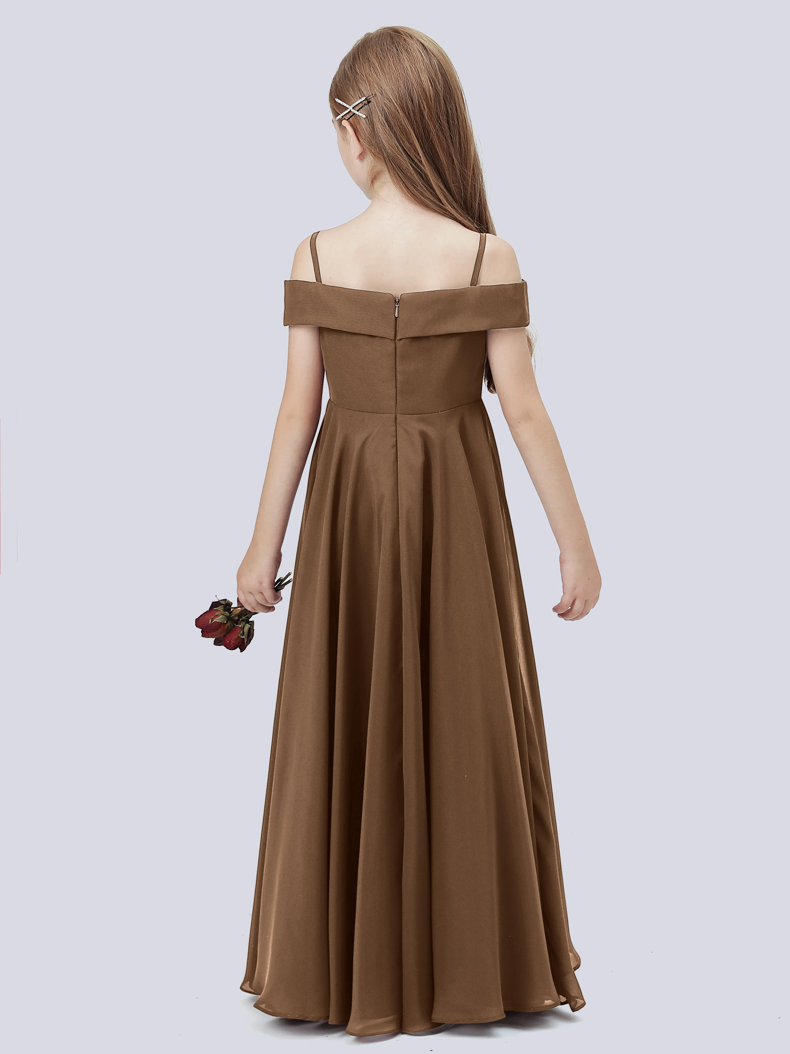 Off Shoulder Stretch Chiffon Junior Bridesmaid Dress
