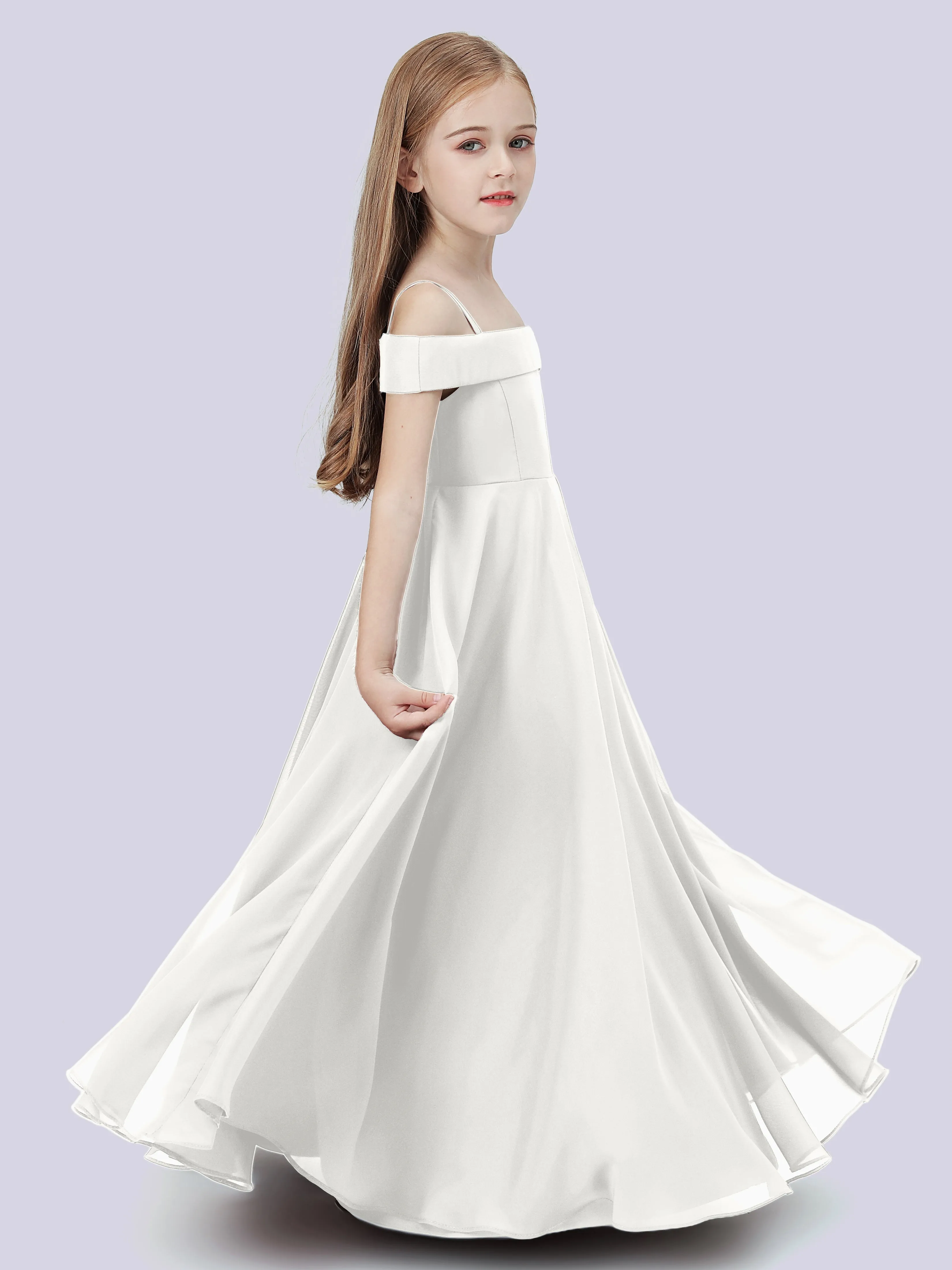 Off Shoulder Stretch Chiffon Junior Bridesmaid Dress