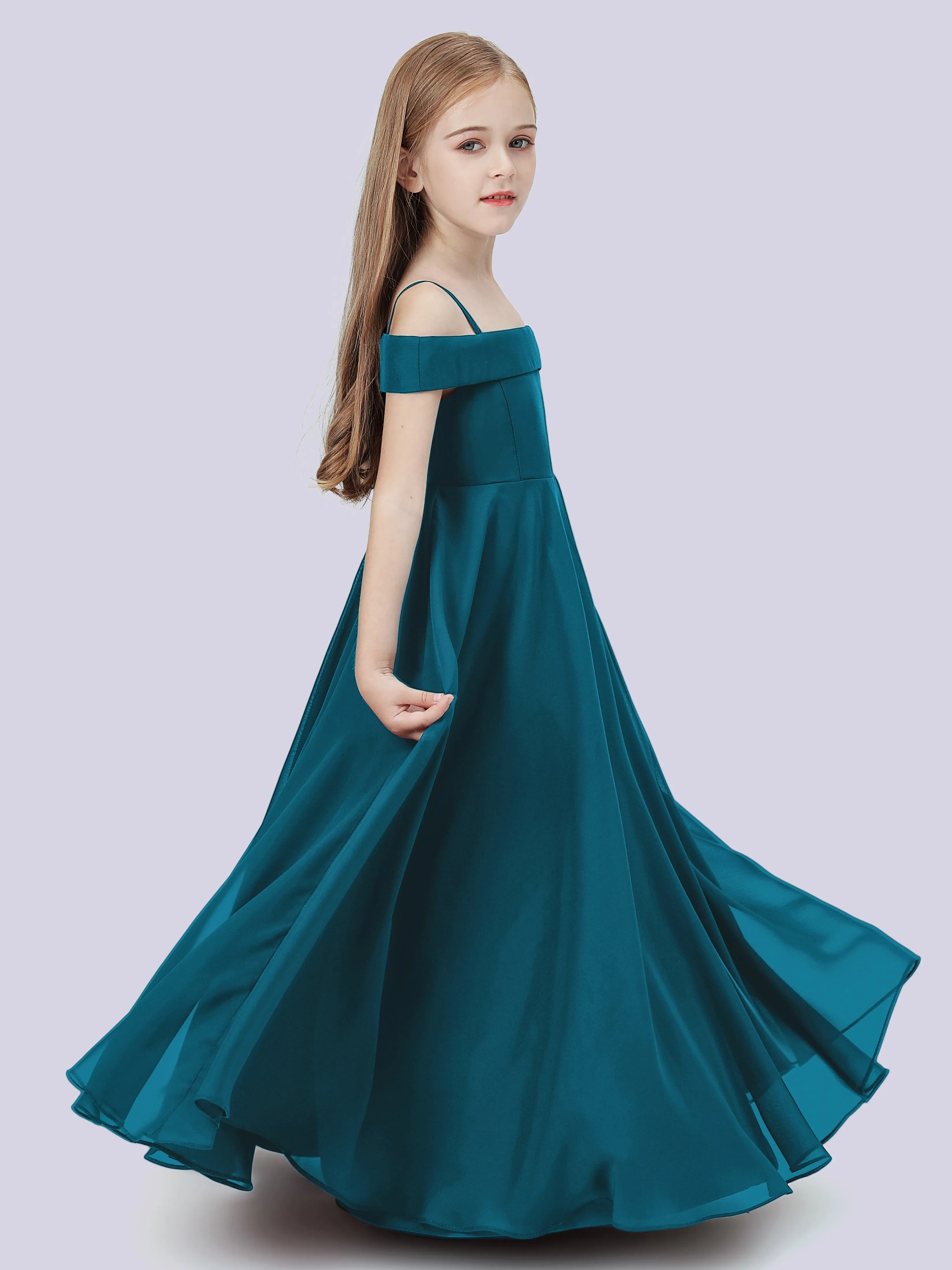 Off Shoulder Stretch Chiffon Junior Bridesmaid Dress