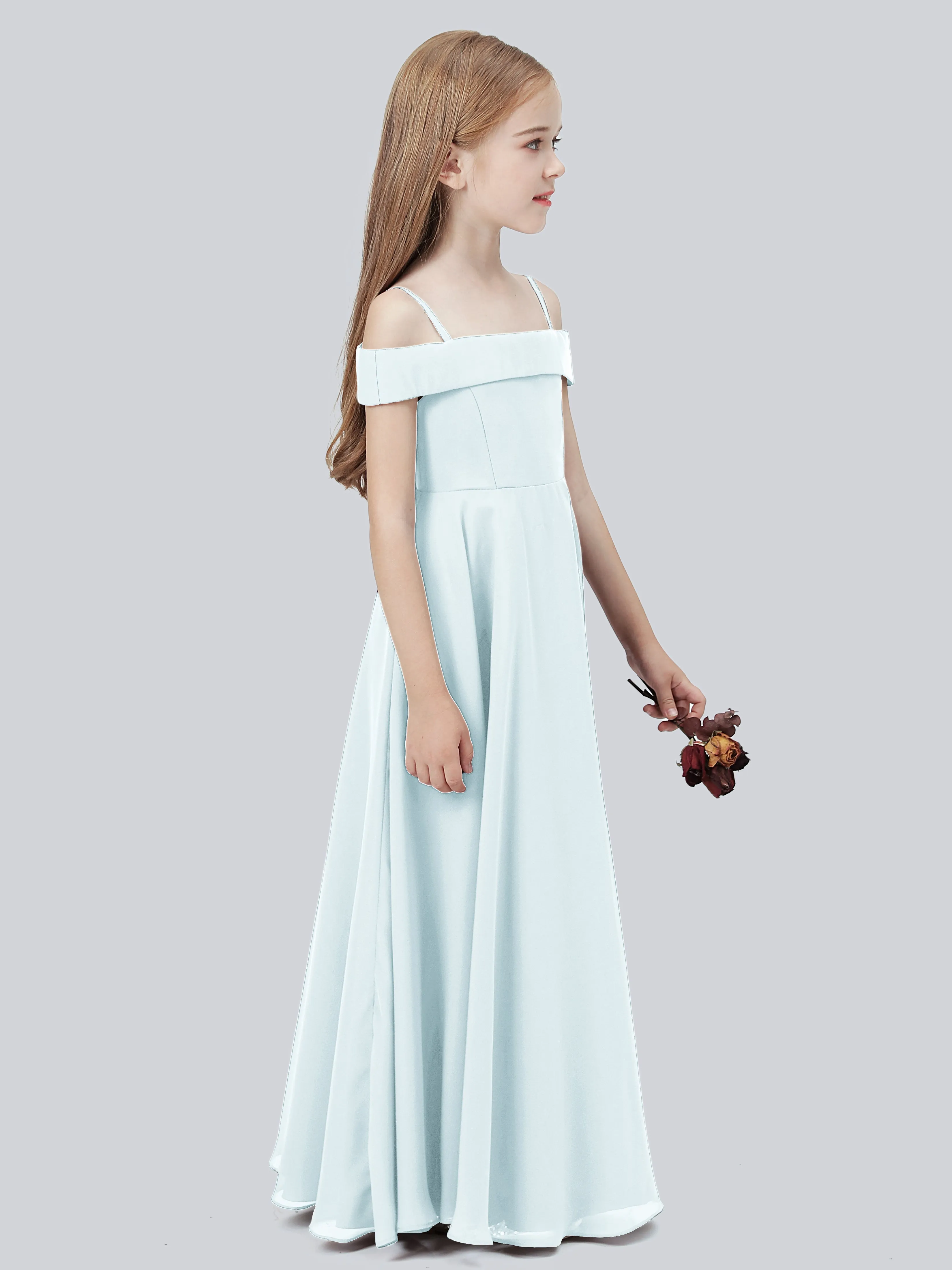 Off Shoulder Stretch Chiffon Junior Bridesmaid Dress