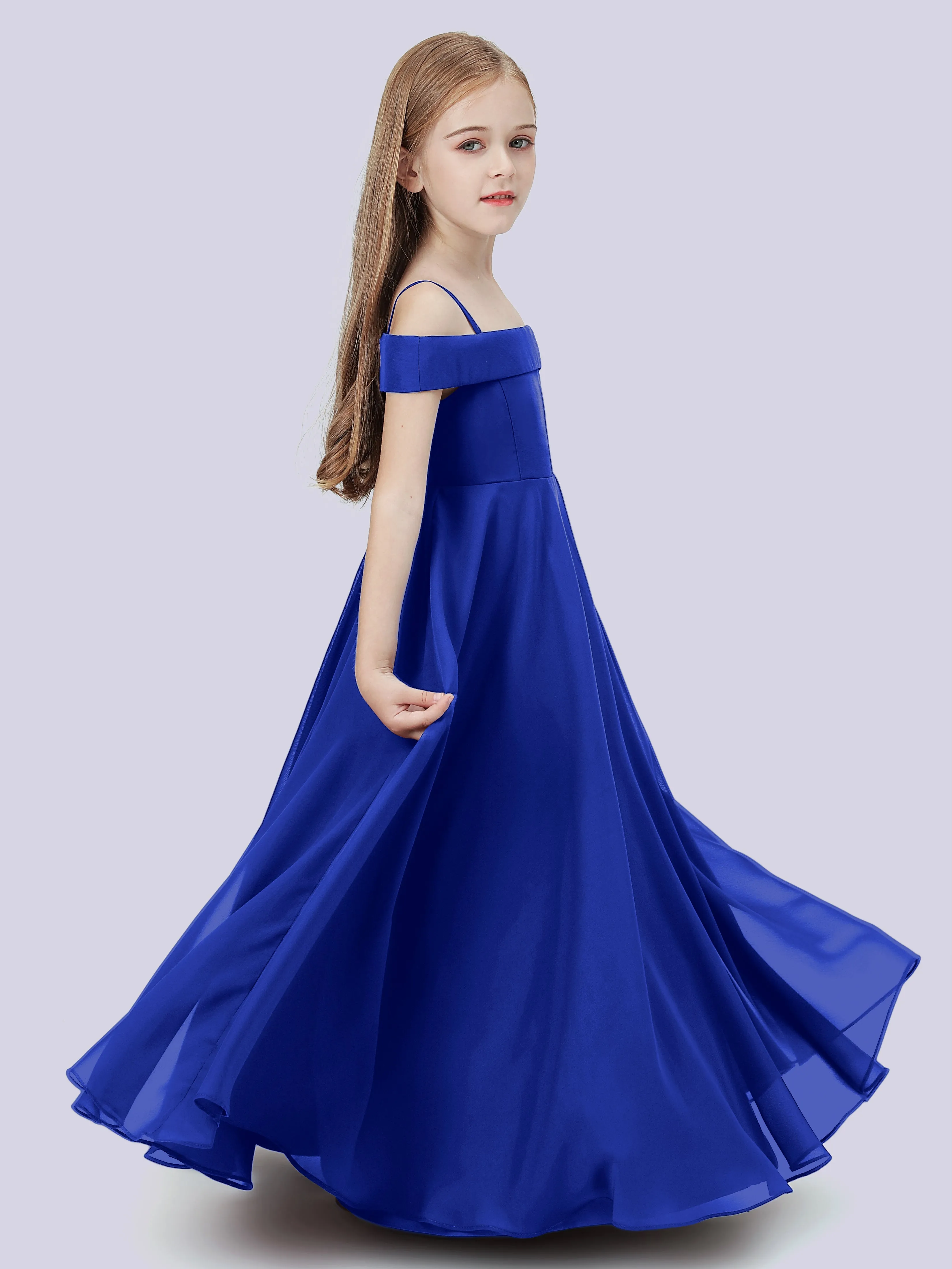 Off Shoulder Stretch Chiffon Junior Bridesmaid Dress