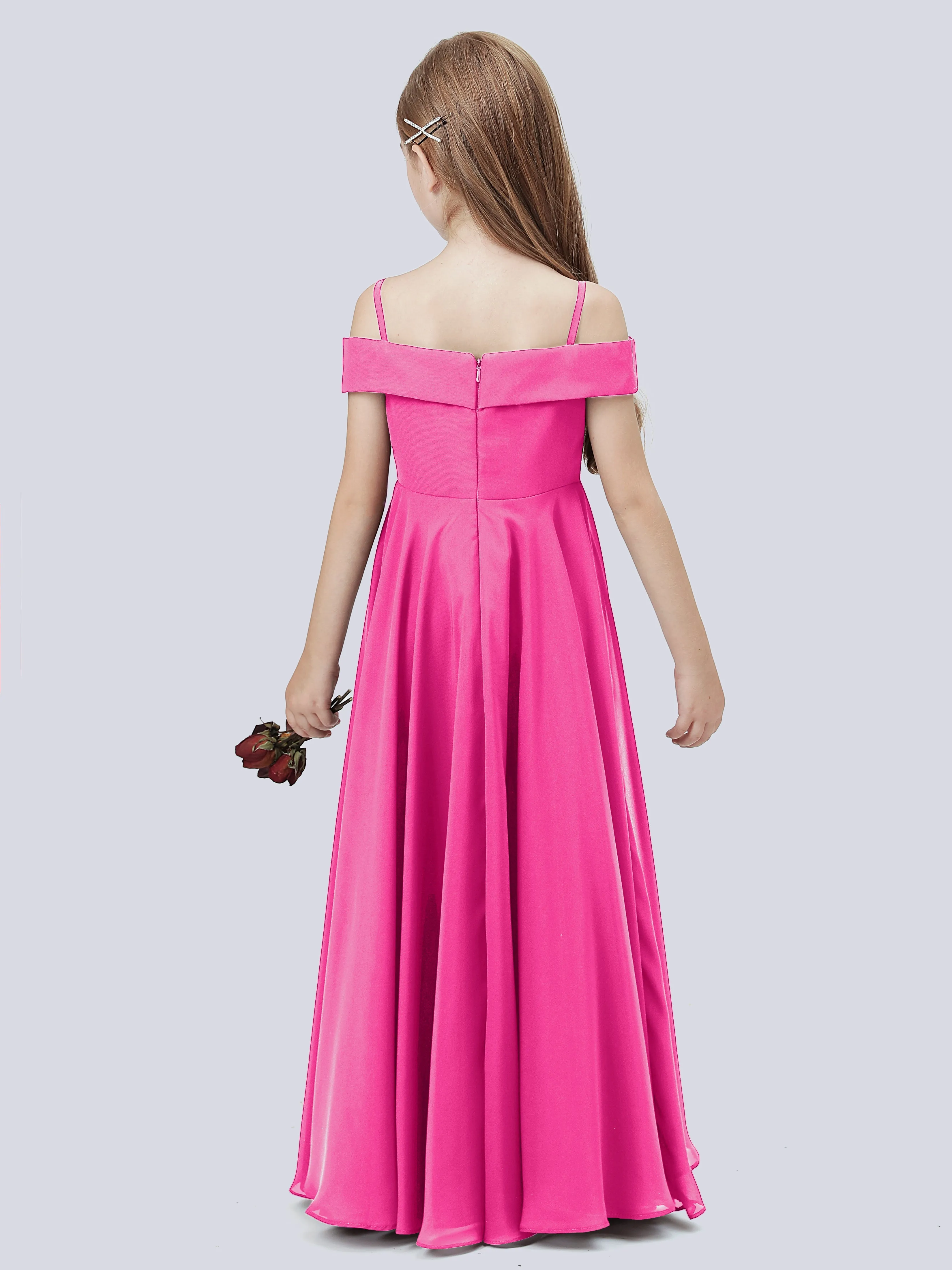 Off Shoulder Stretch Chiffon Junior Bridesmaid Dress