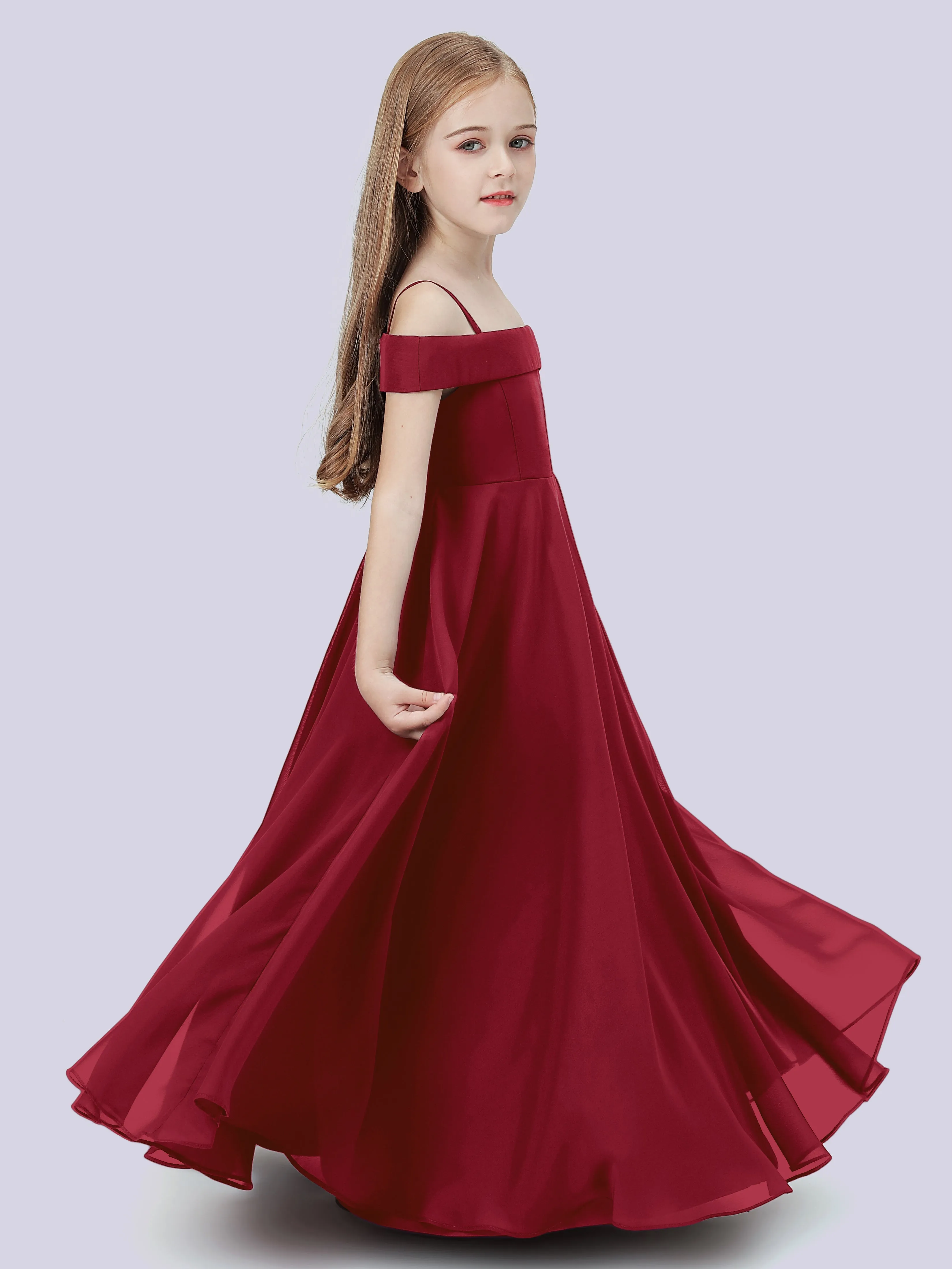Off Shoulder Stretch Chiffon Junior Bridesmaid Dress