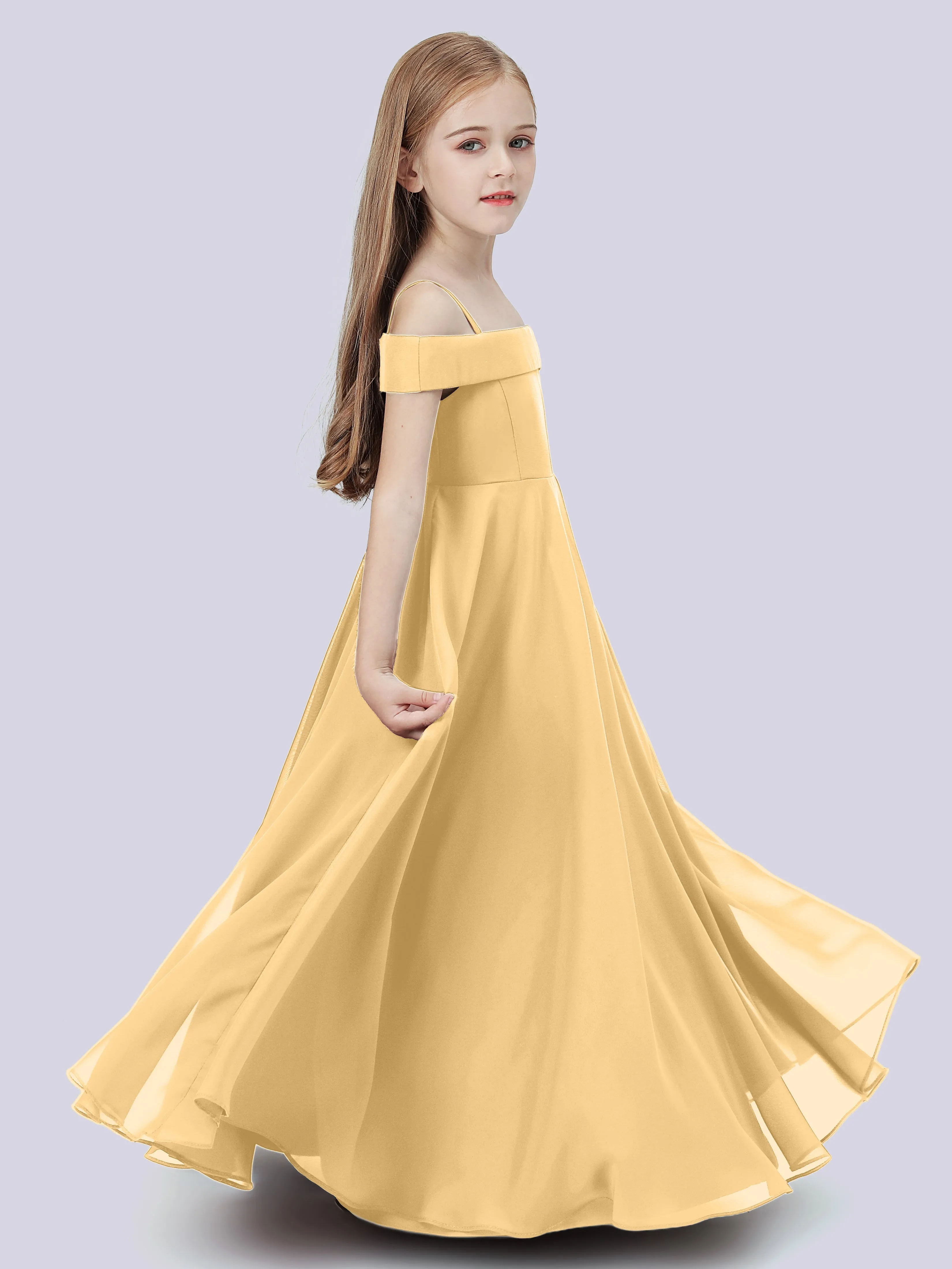 Off Shoulder Stretch Chiffon Junior Bridesmaid Dress