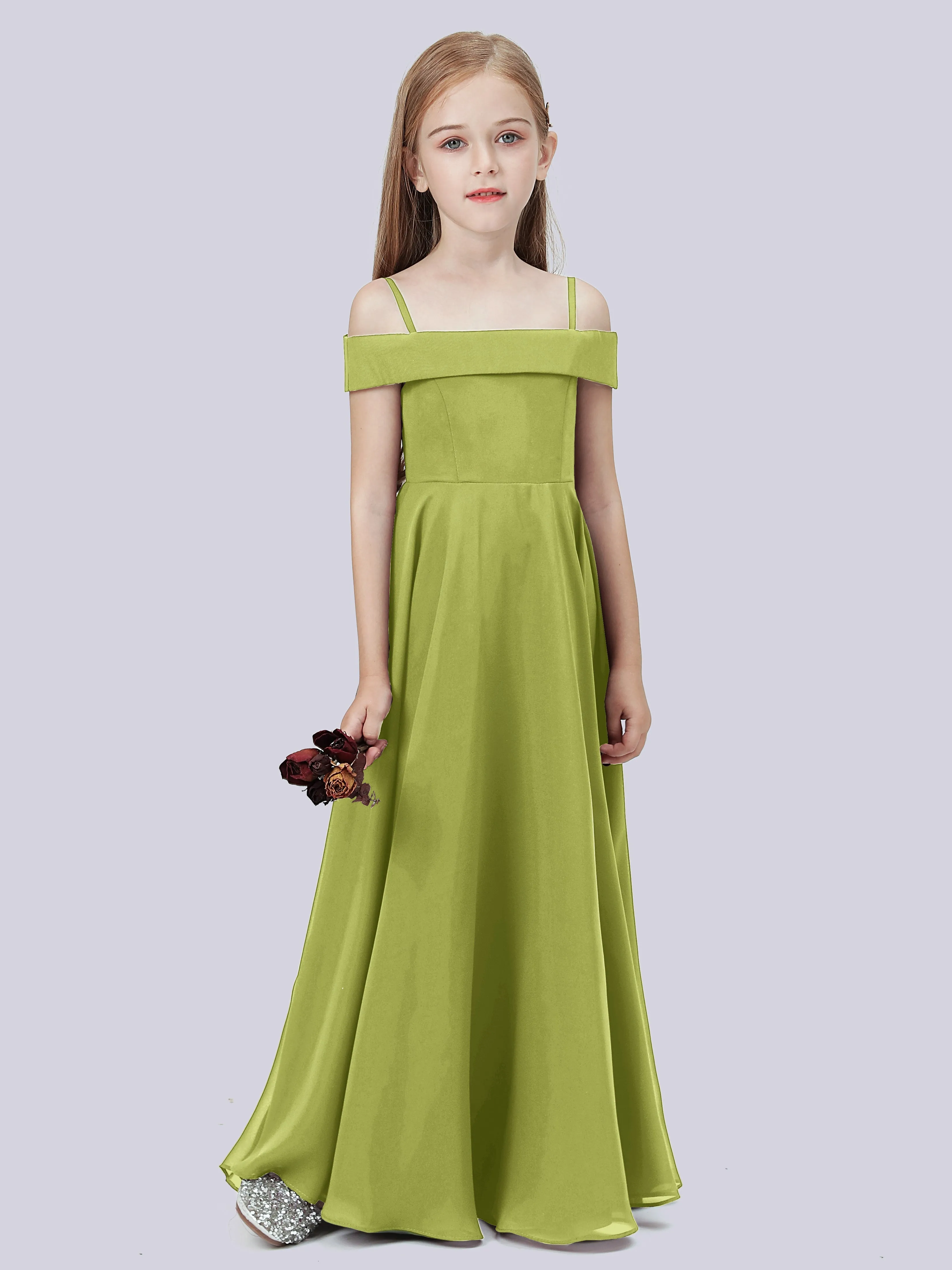 Off Shoulder Stretch Chiffon Junior Bridesmaid Dress