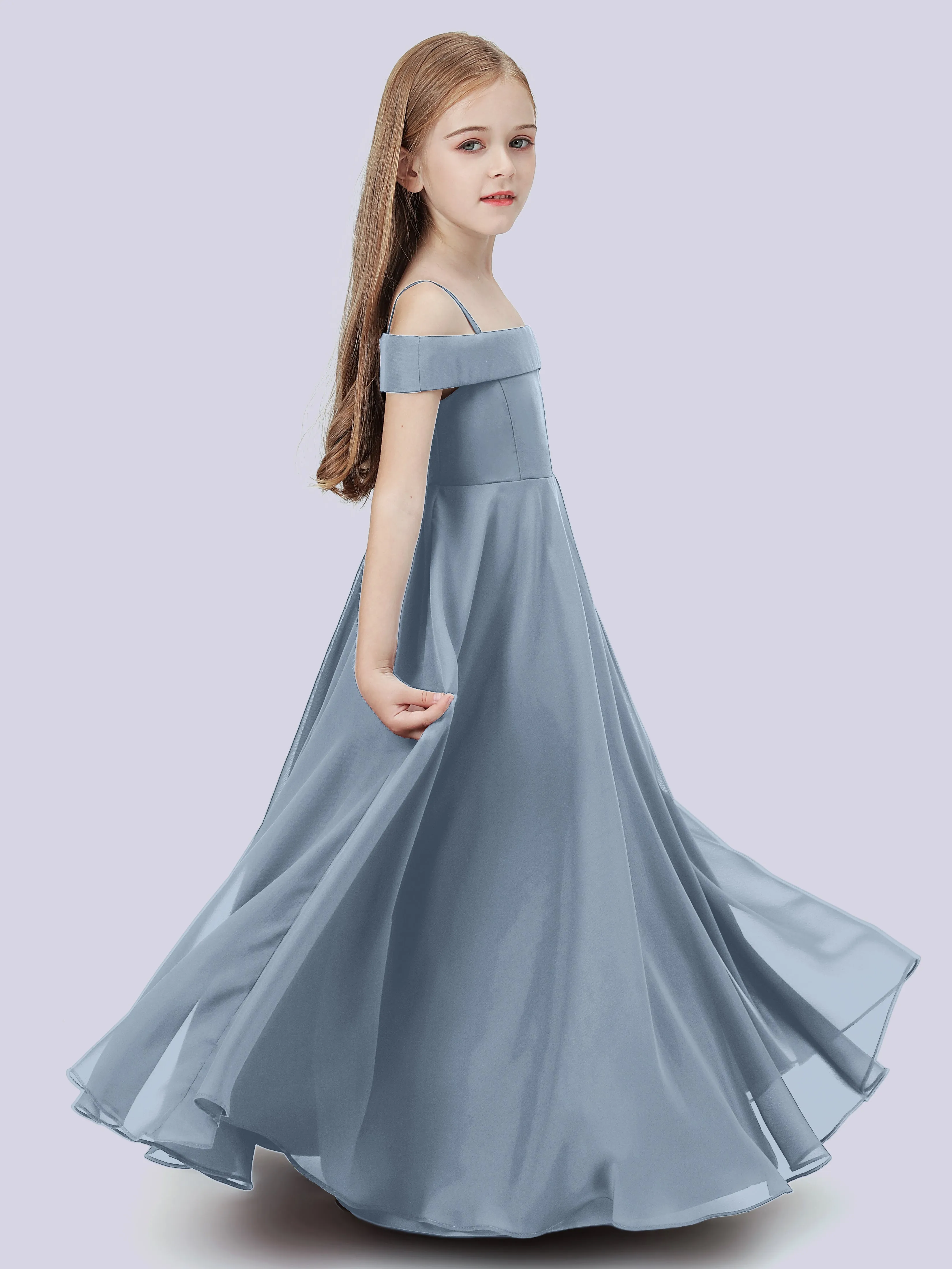 Off Shoulder Stretch Chiffon Junior Bridesmaid Dress
