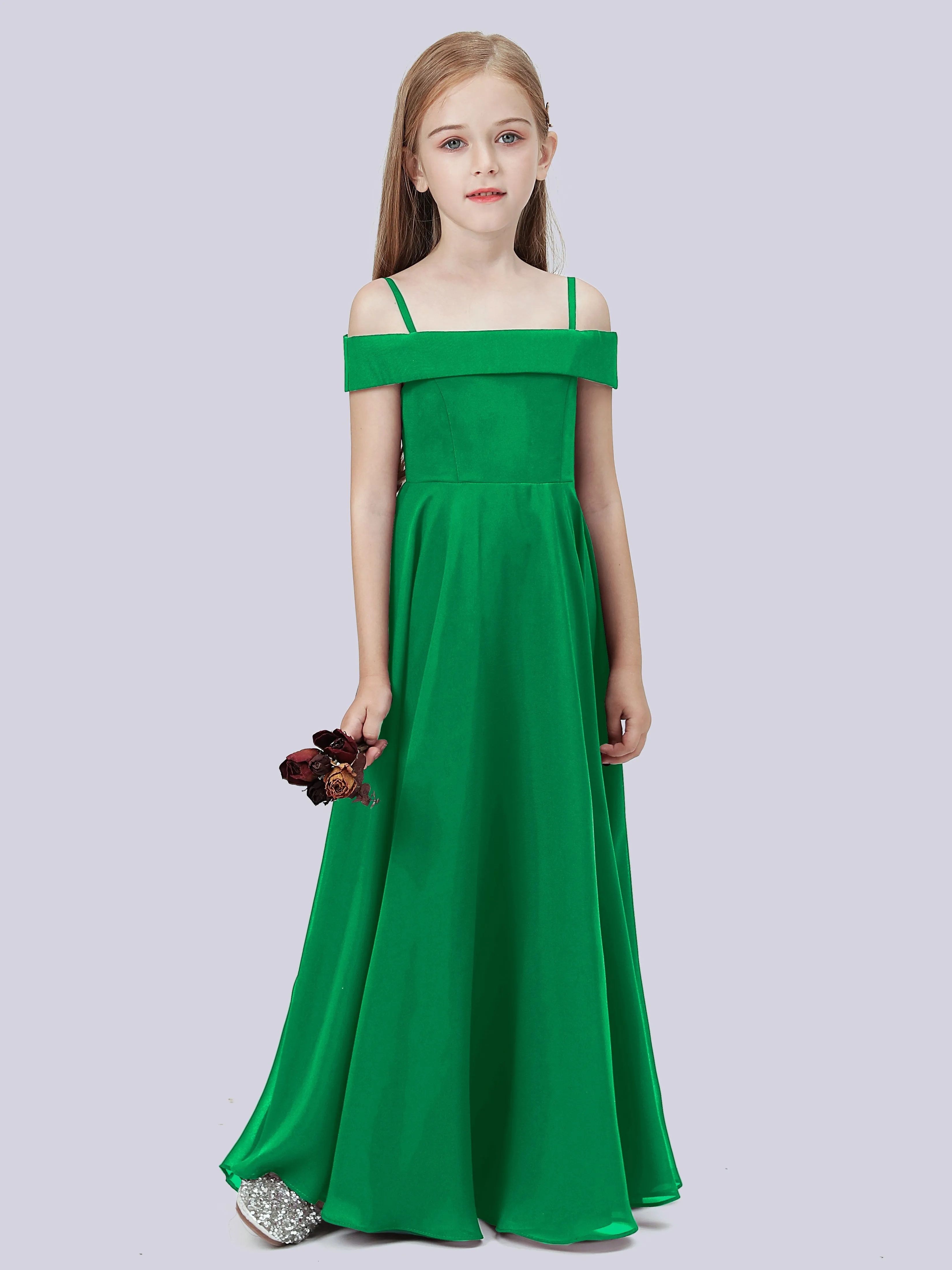 Off Shoulder Stretch Chiffon Junior Bridesmaid Dress