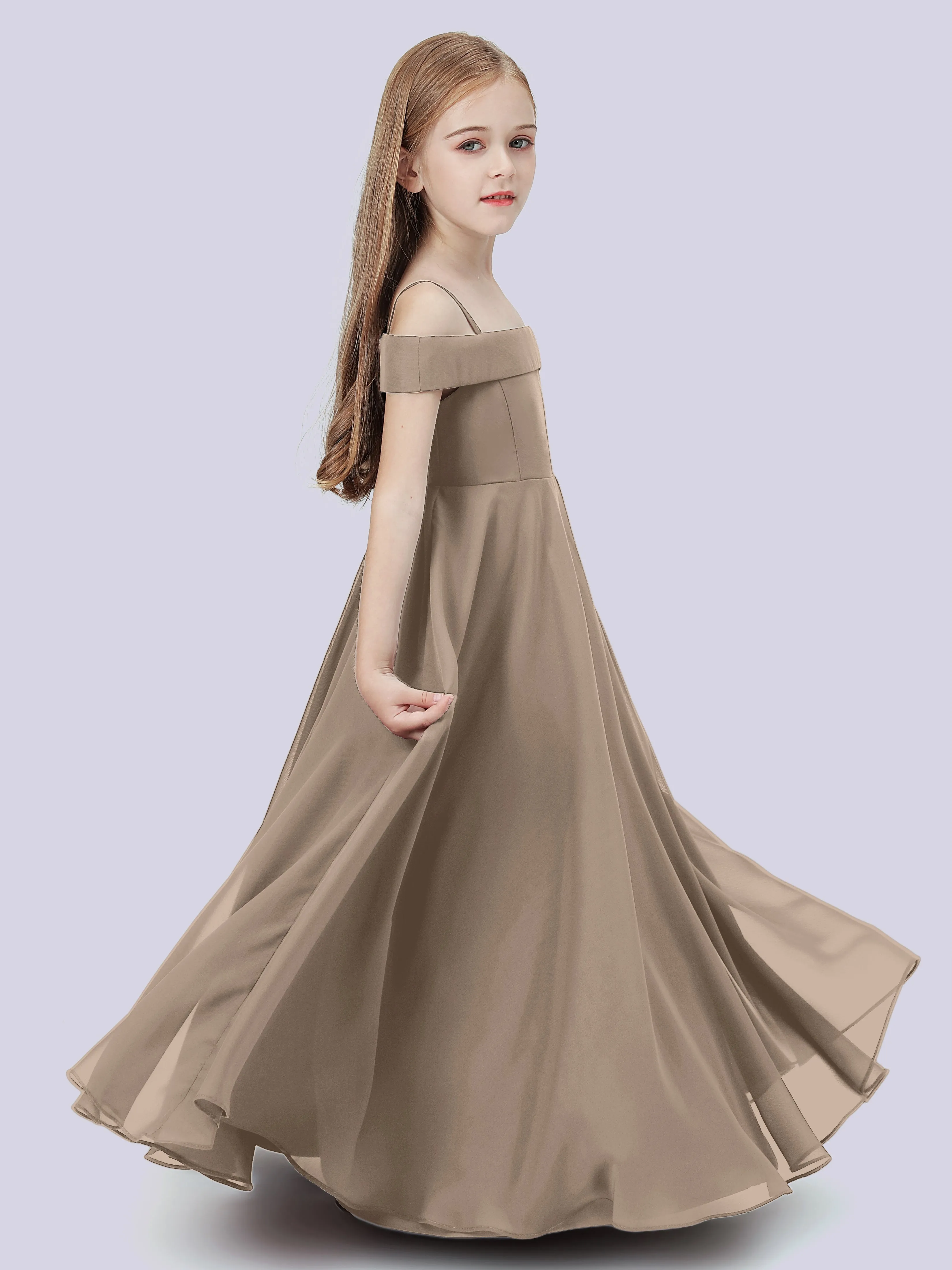 Off Shoulder Stretch Chiffon Junior Bridesmaid Dress