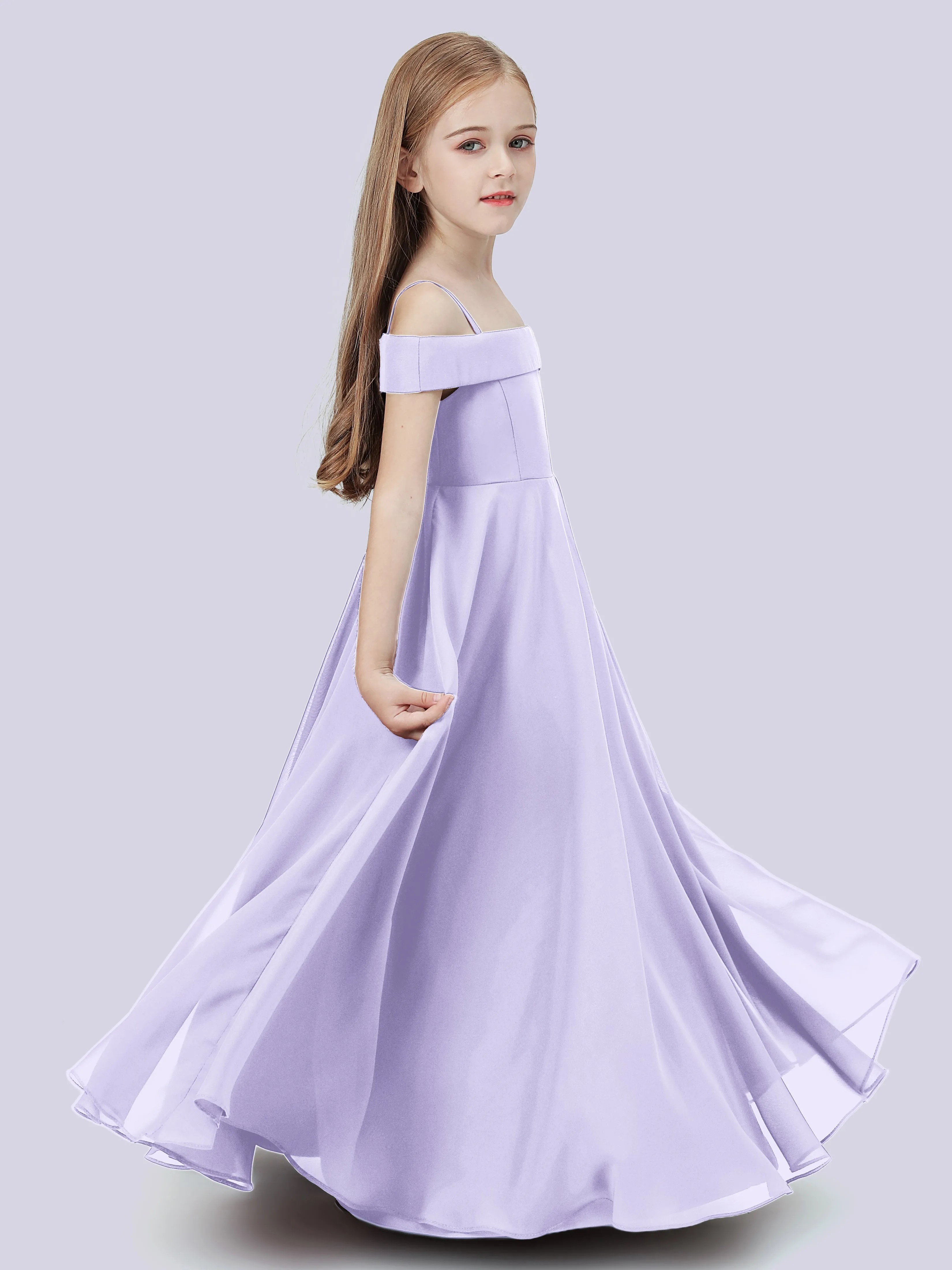 Off Shoulder Stretch Chiffon Junior Bridesmaid Dress