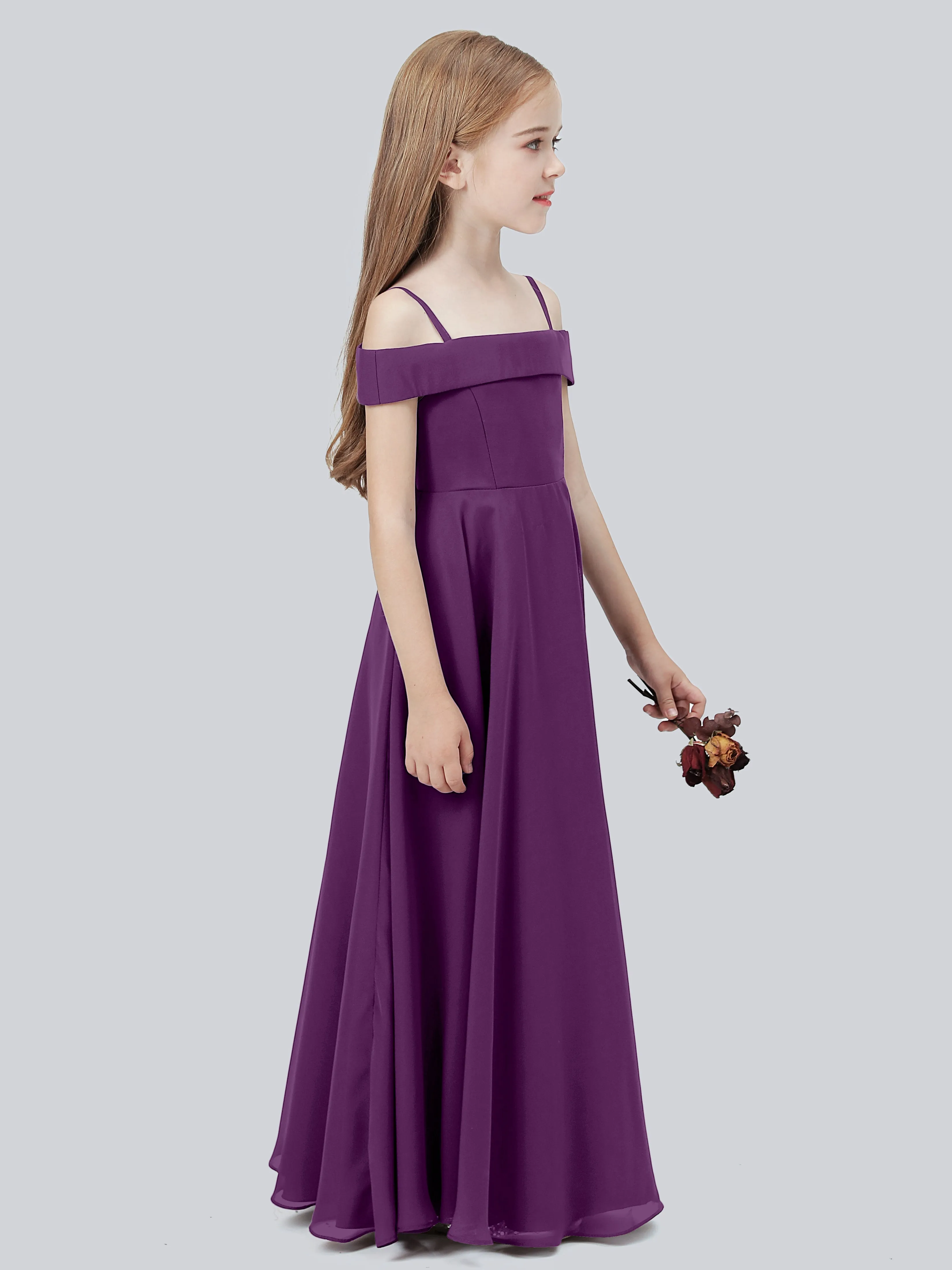 Off Shoulder Stretch Chiffon Junior Bridesmaid Dress