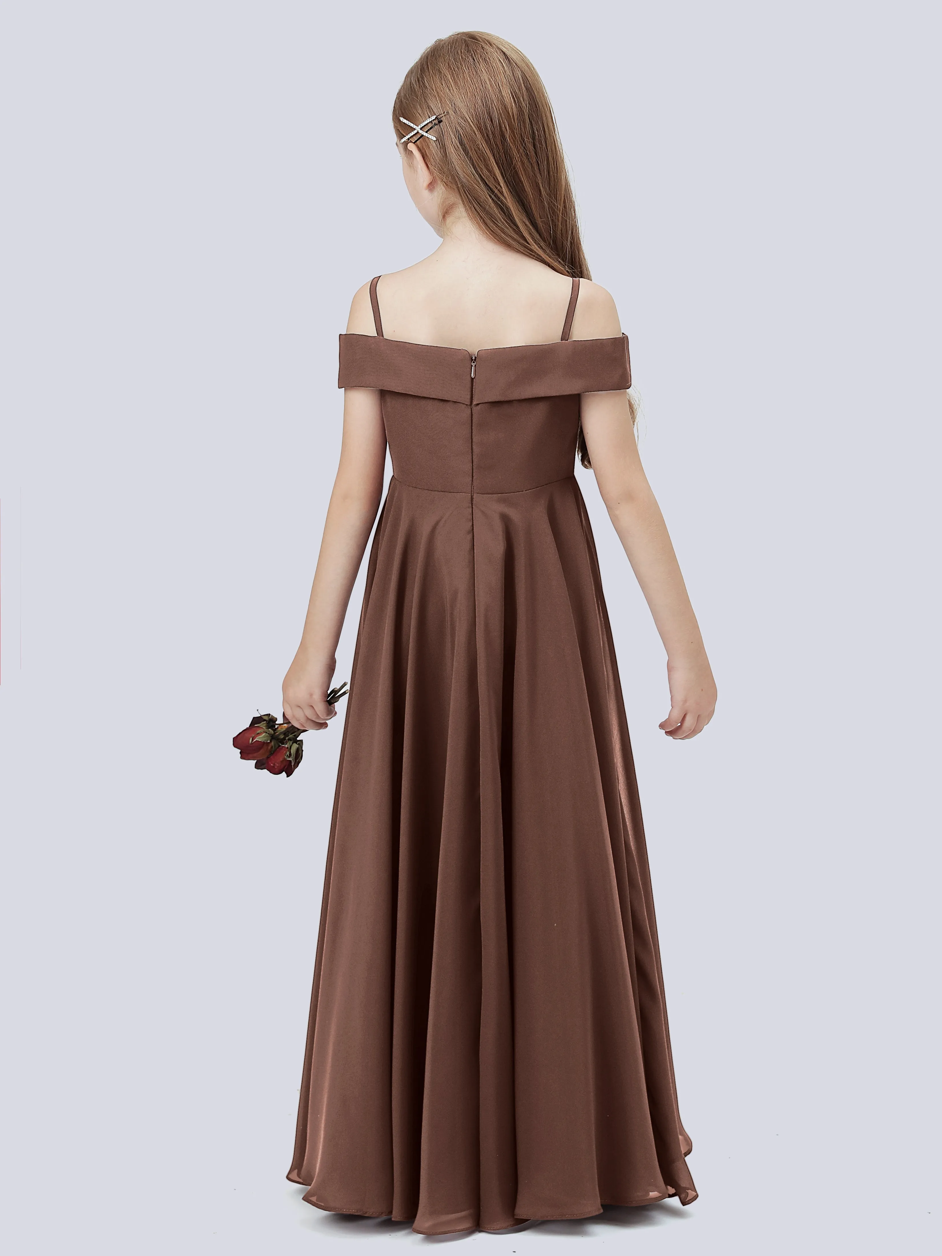 Off Shoulder Stretch Chiffon Junior Bridesmaid Dress