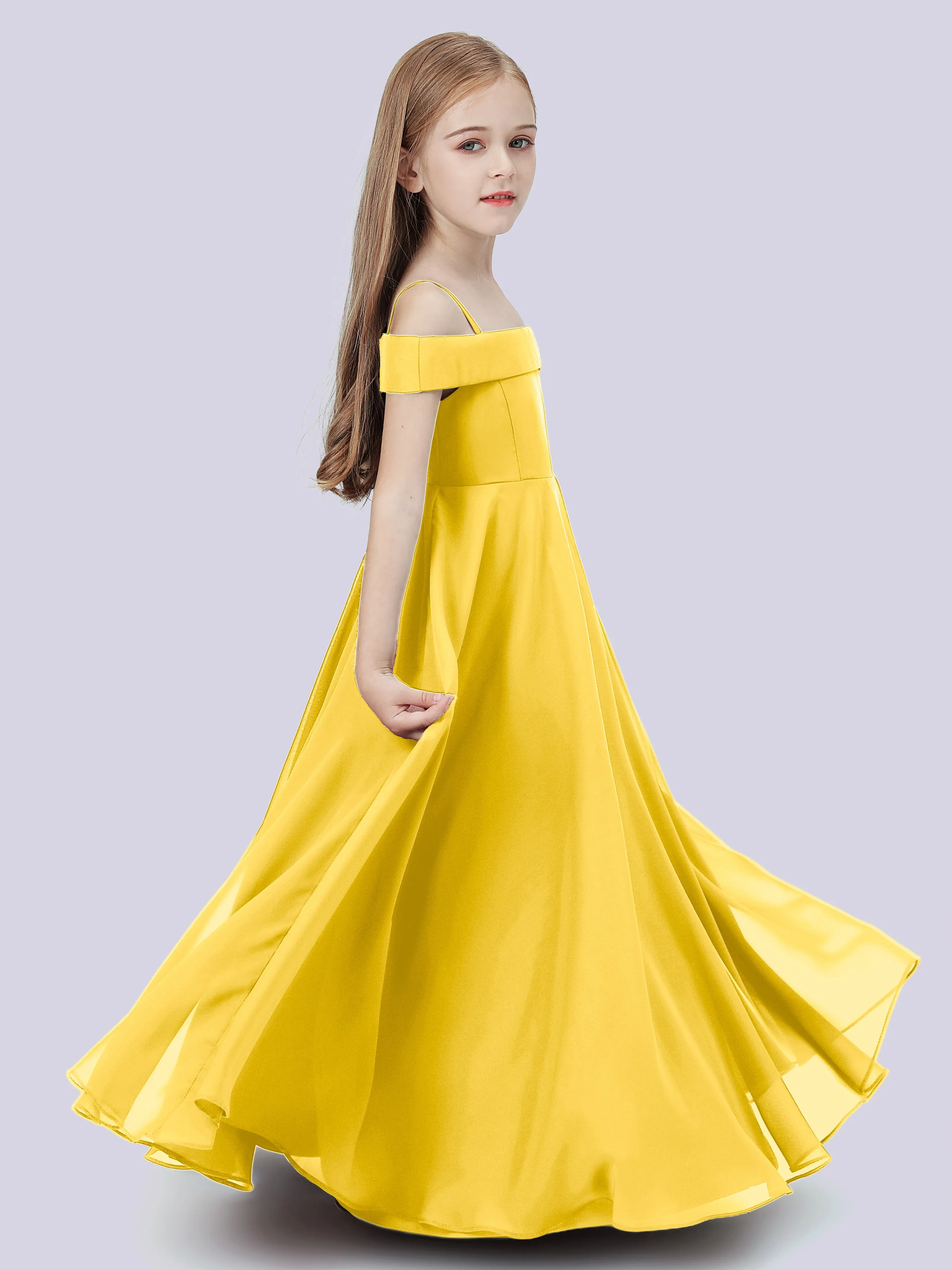 Off Shoulder Stretch Chiffon Junior Bridesmaid Dress