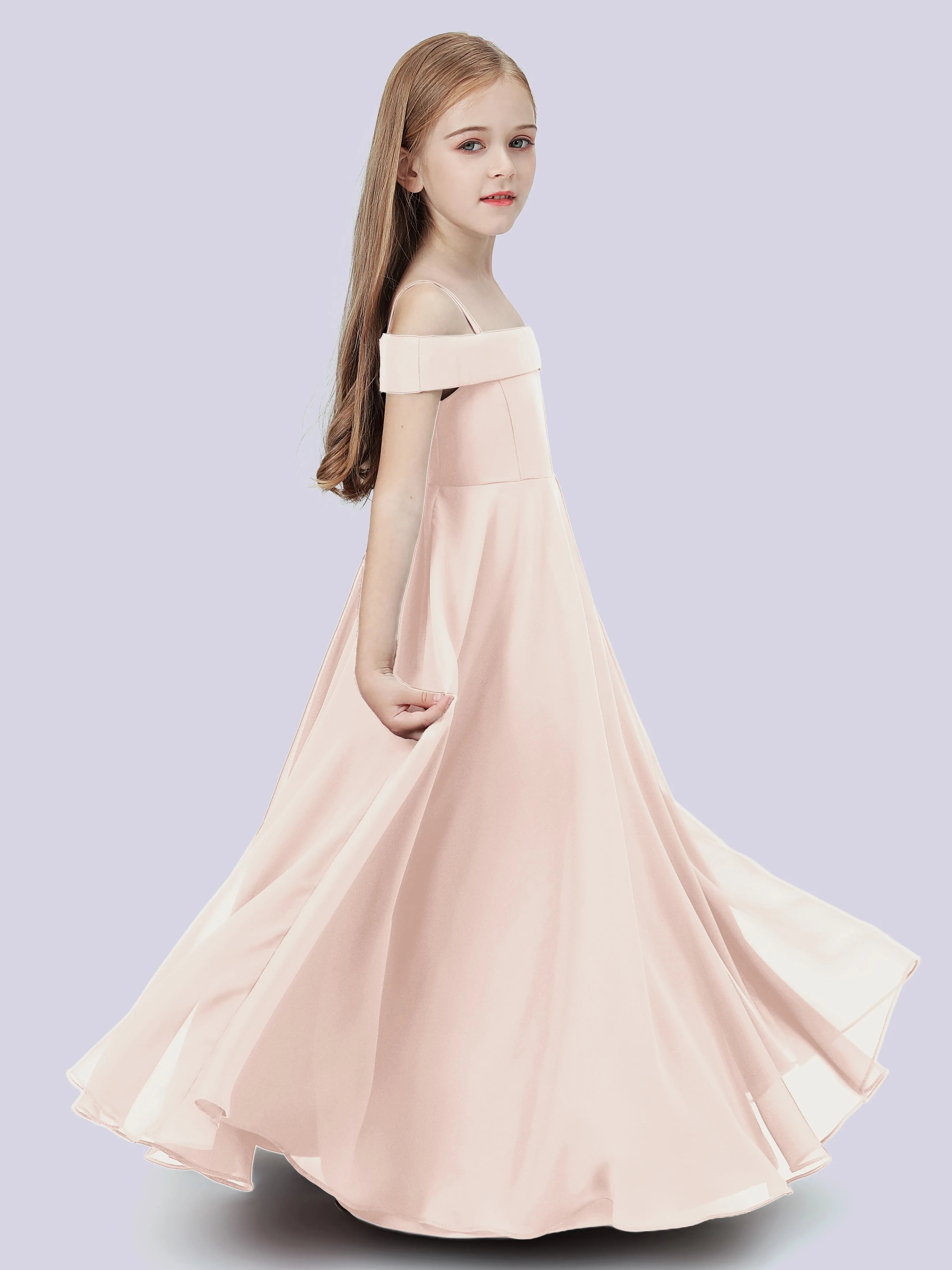 Off Shoulder Stretch Chiffon Junior Bridesmaid Dress
