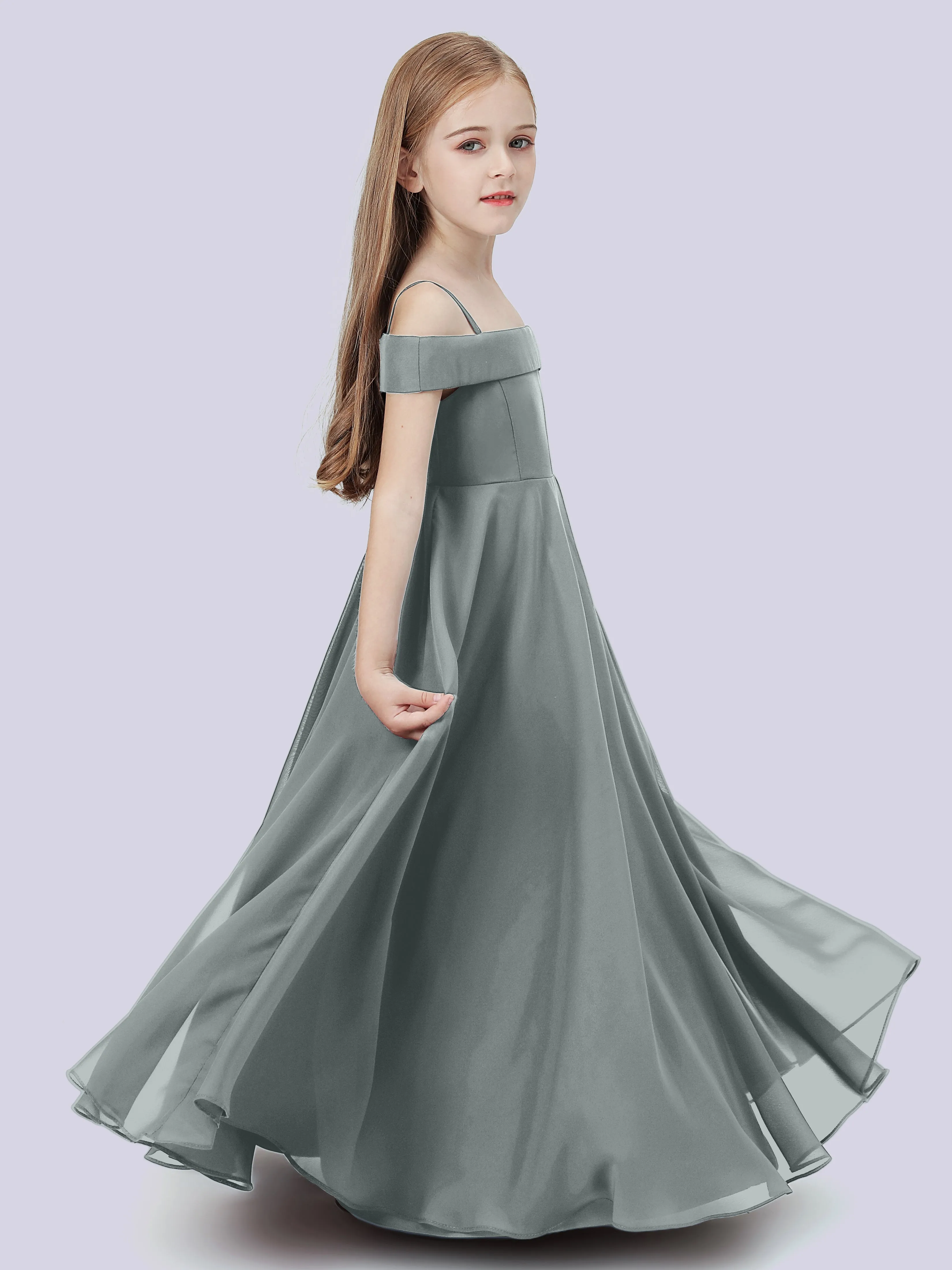 Off Shoulder Stretch Chiffon Junior Bridesmaid Dress