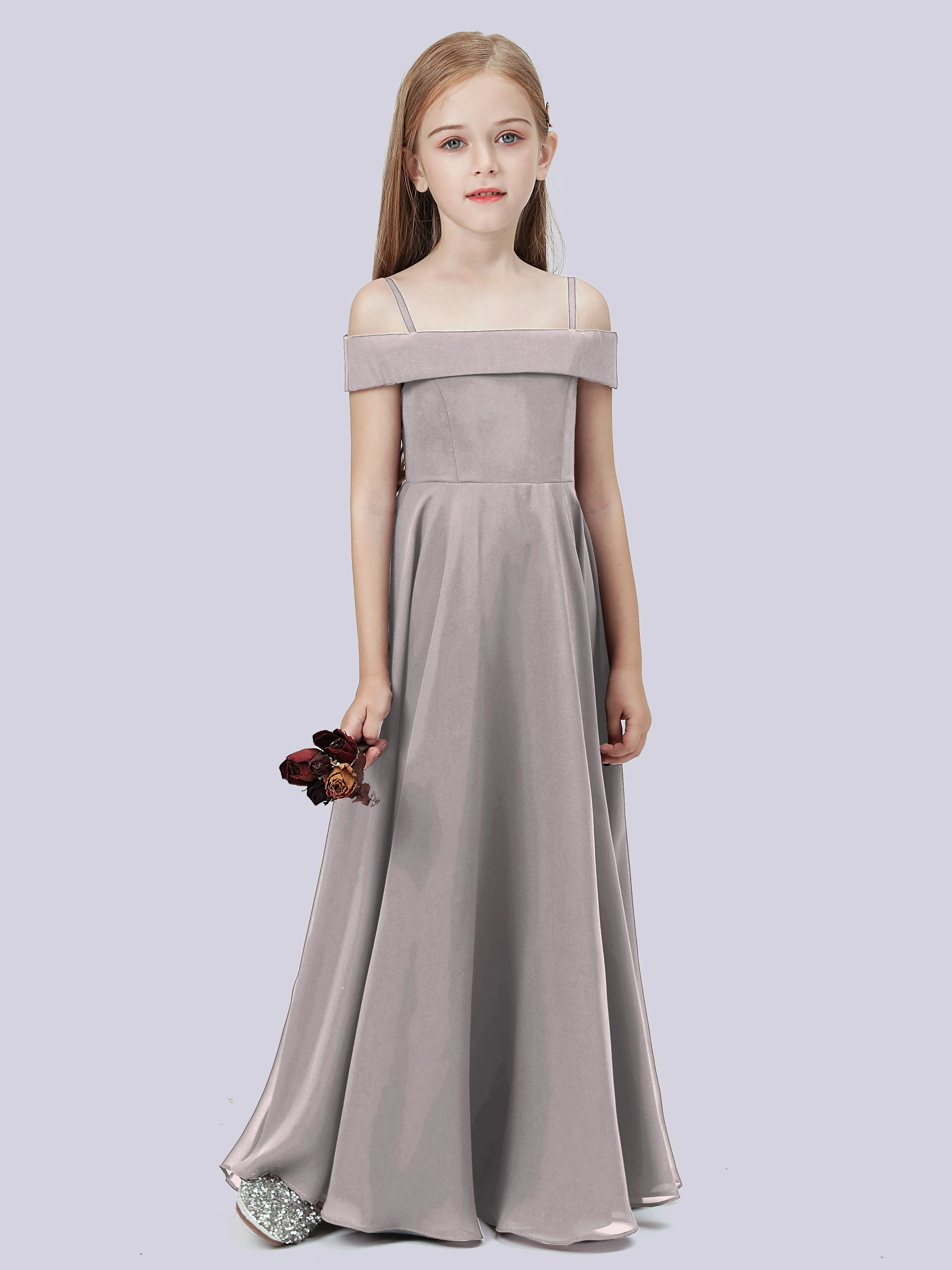 Off Shoulder Stretch Chiffon Junior Bridesmaid Dress