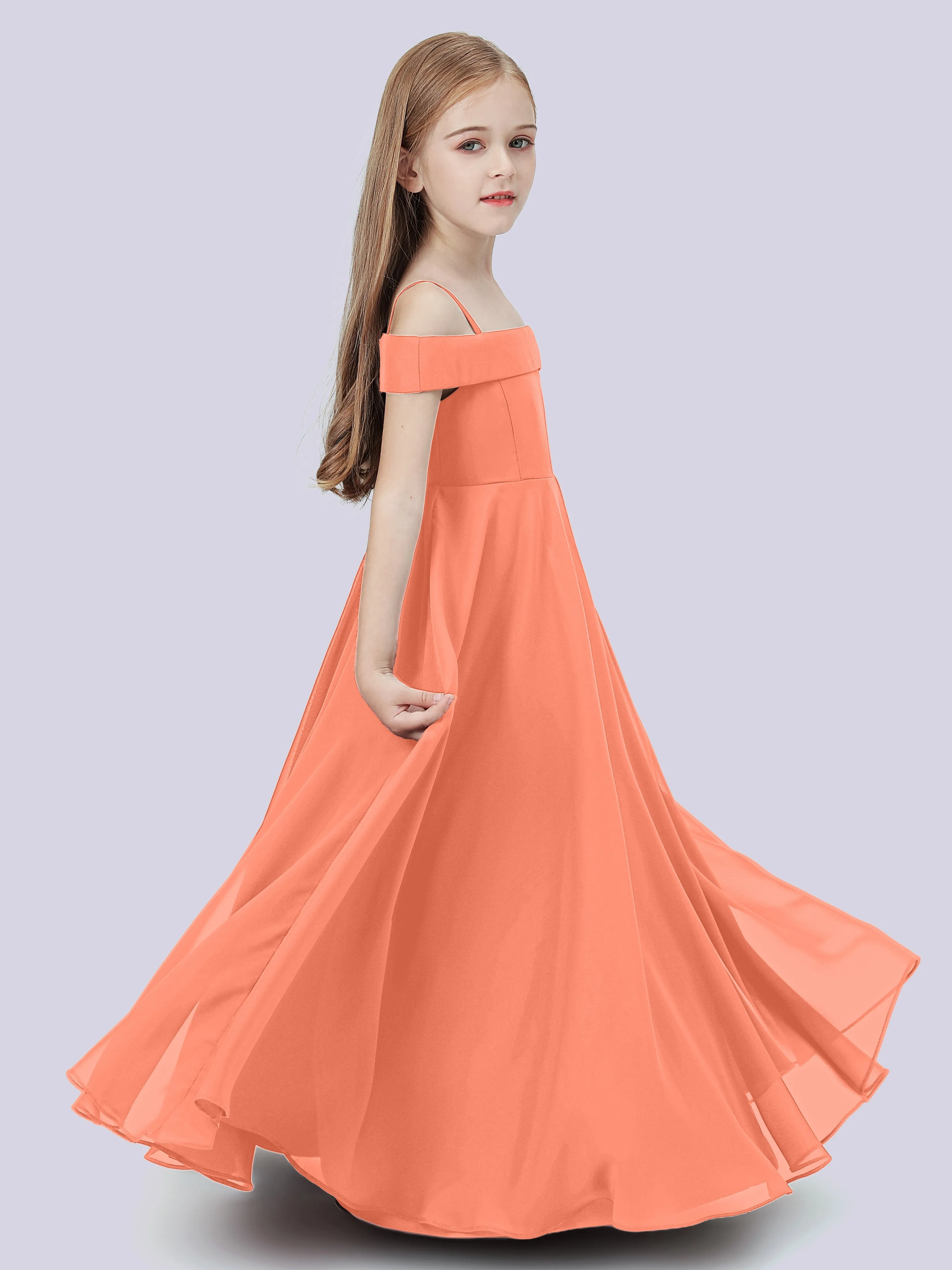 Off Shoulder Stretch Chiffon Junior Bridesmaid Dress