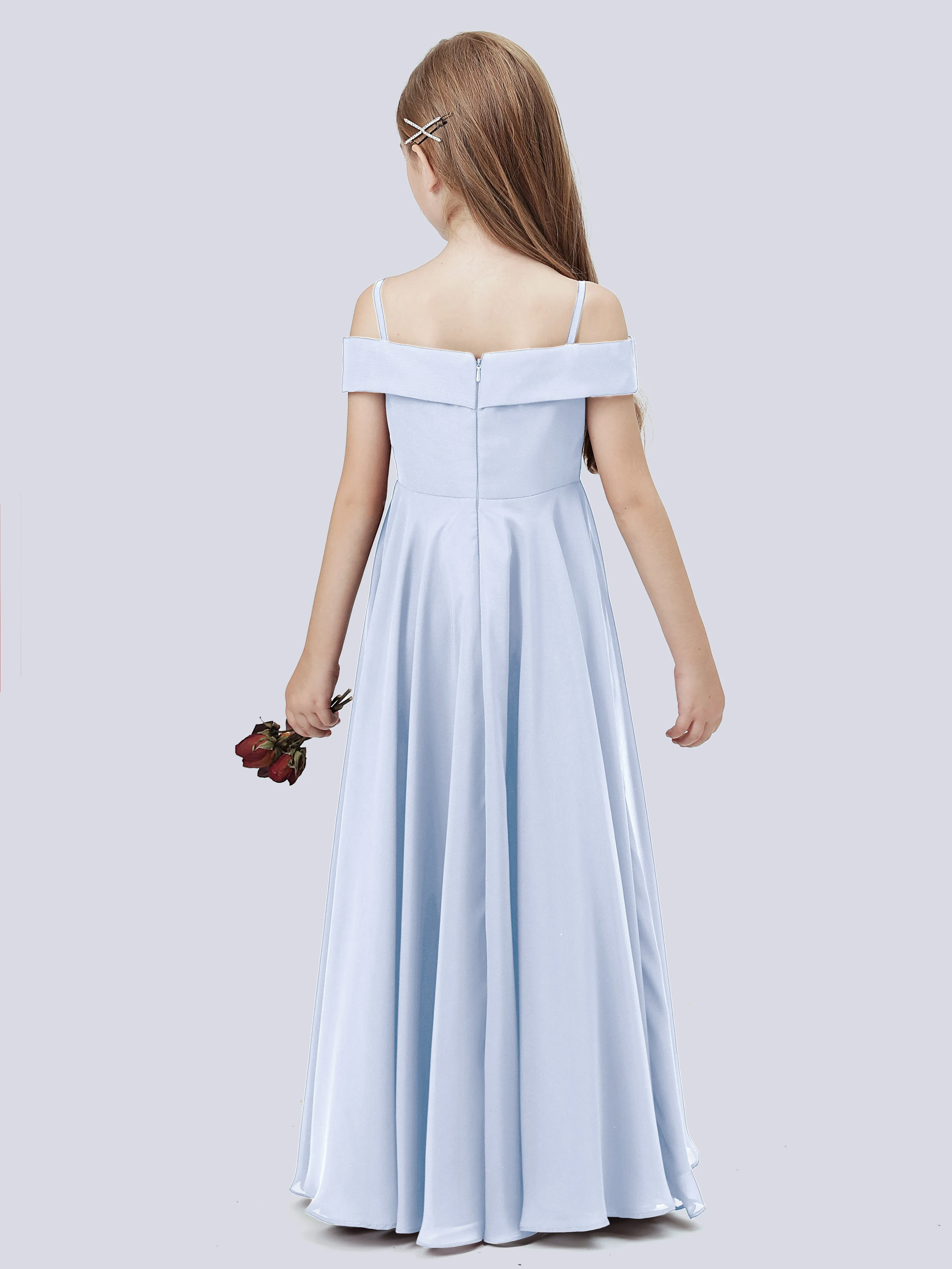 Off Shoulder Stretch Chiffon Junior Bridesmaid Dress