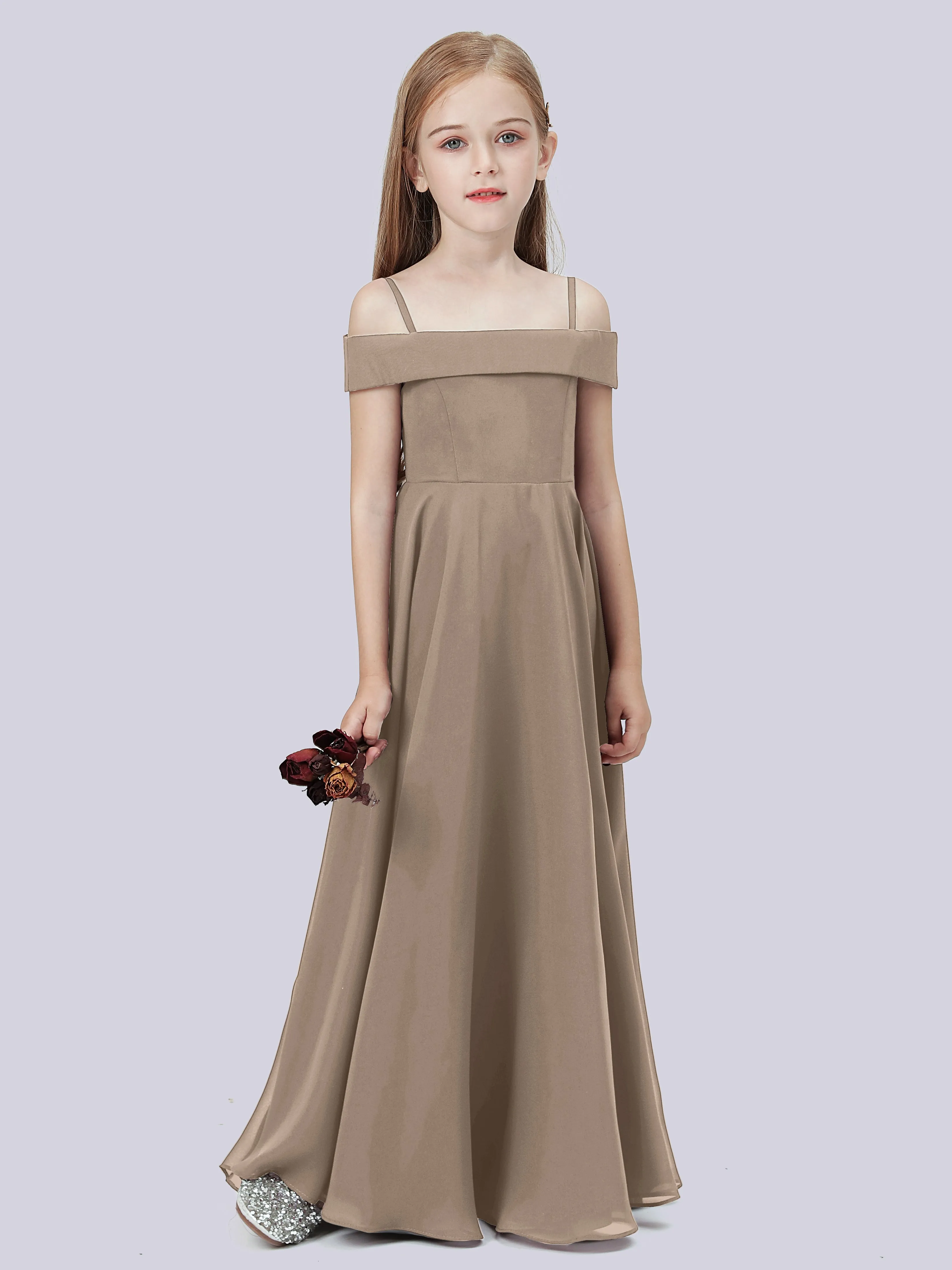 Off Shoulder Stretch Chiffon Junior Bridesmaid Dress