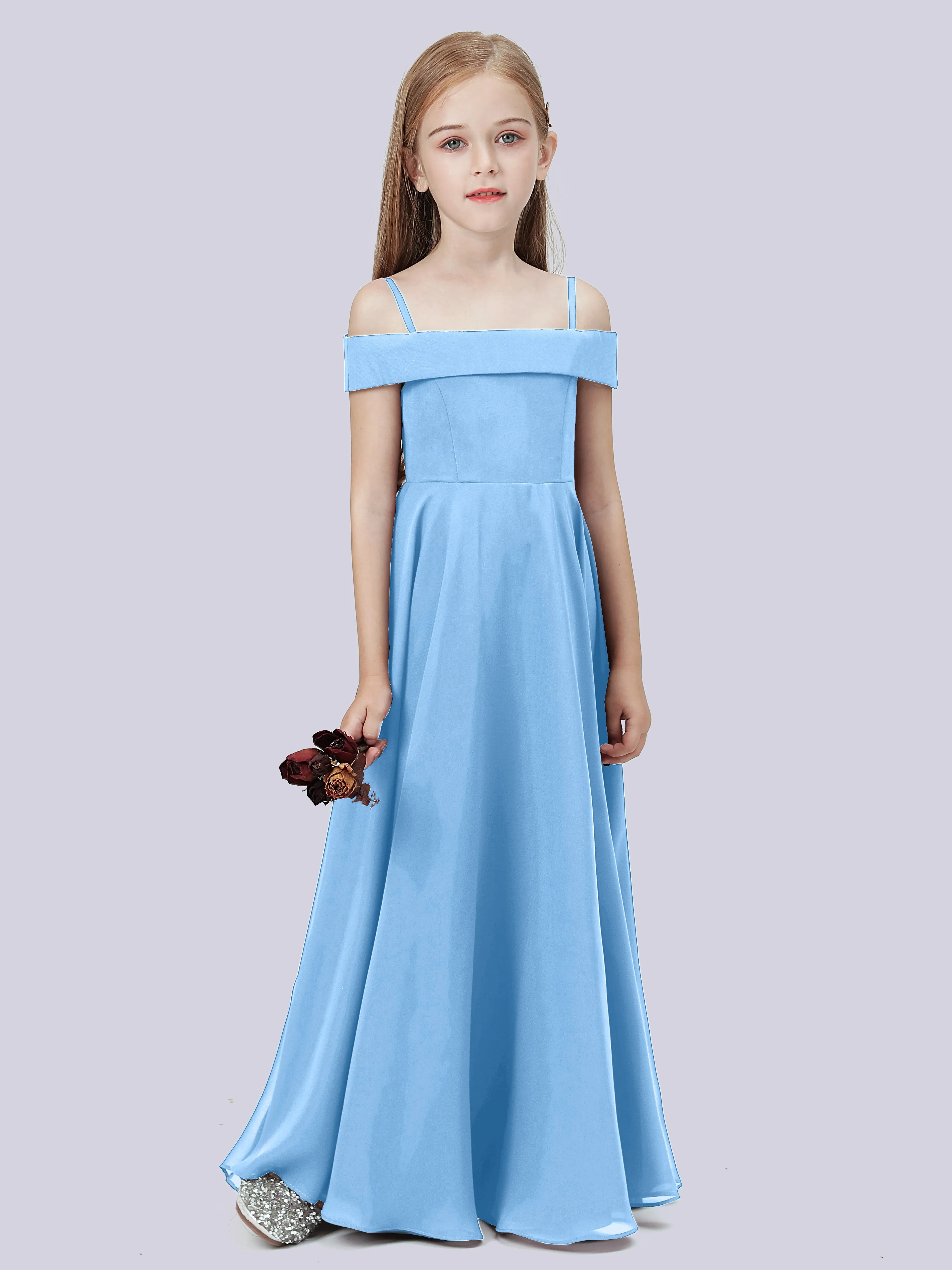 Off Shoulder Stretch Chiffon Junior Bridesmaid Dress