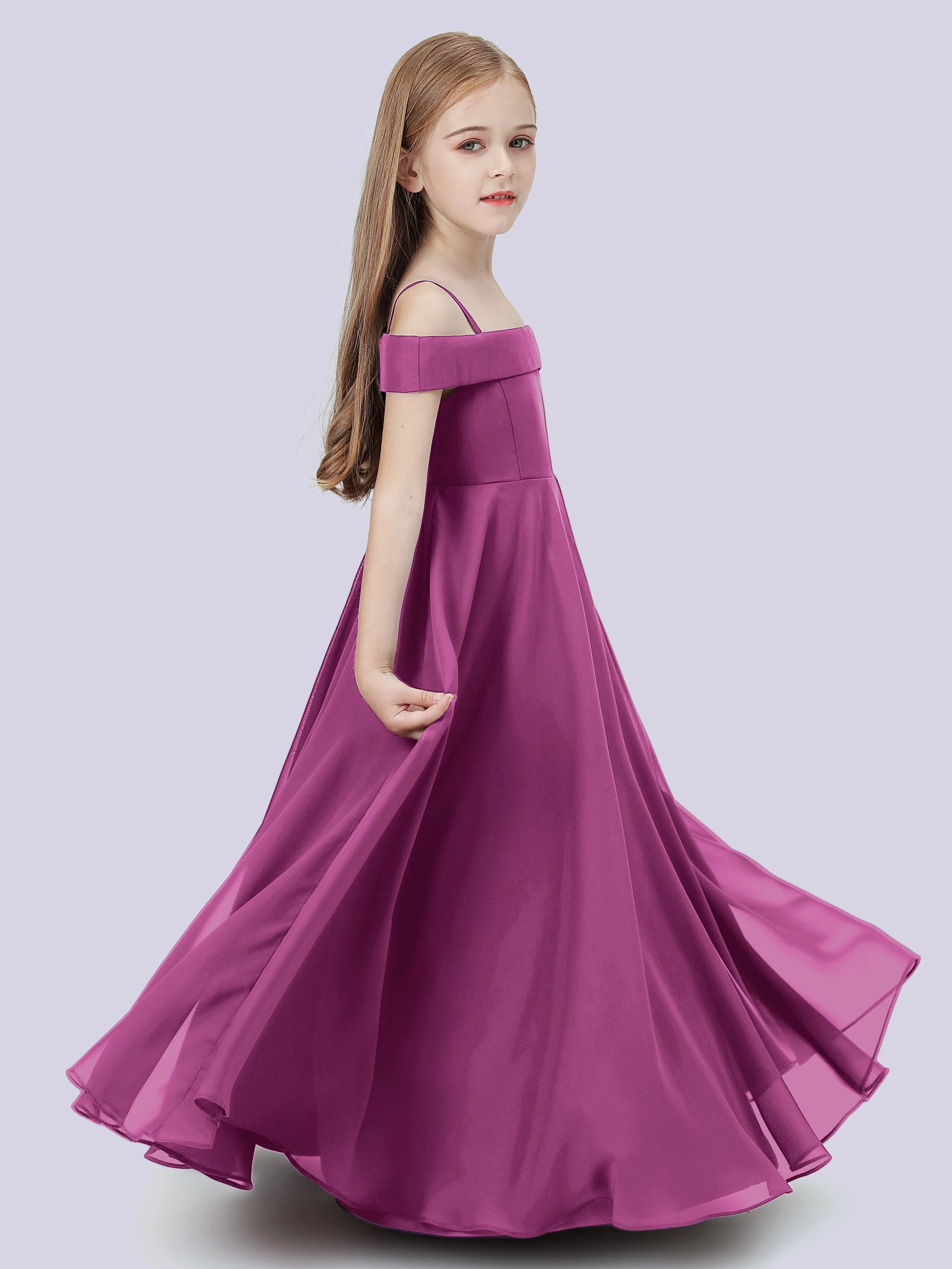 Off Shoulder Stretch Chiffon Junior Bridesmaid Dress
