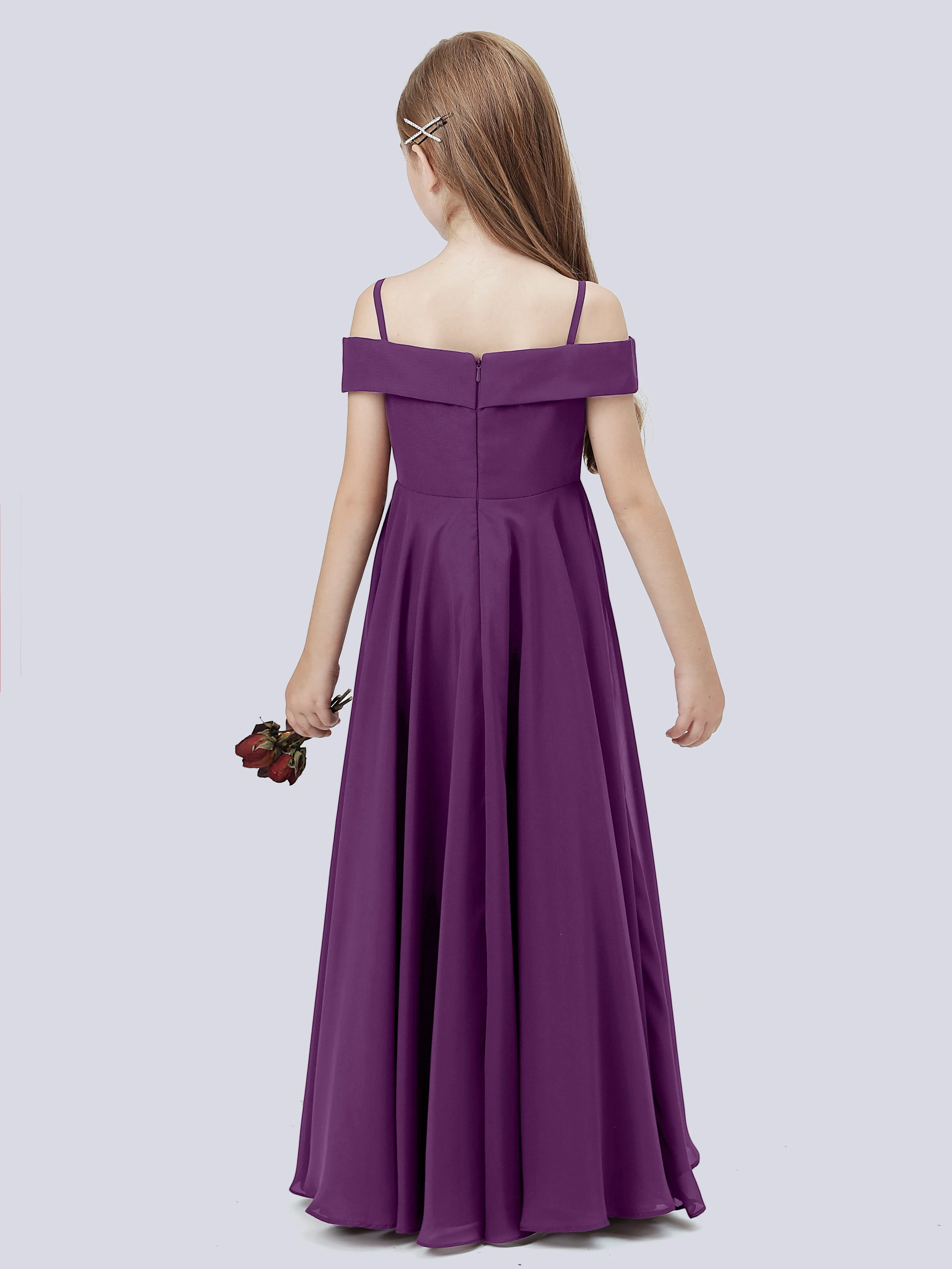 Off Shoulder Stretch Chiffon Junior Bridesmaid Dress