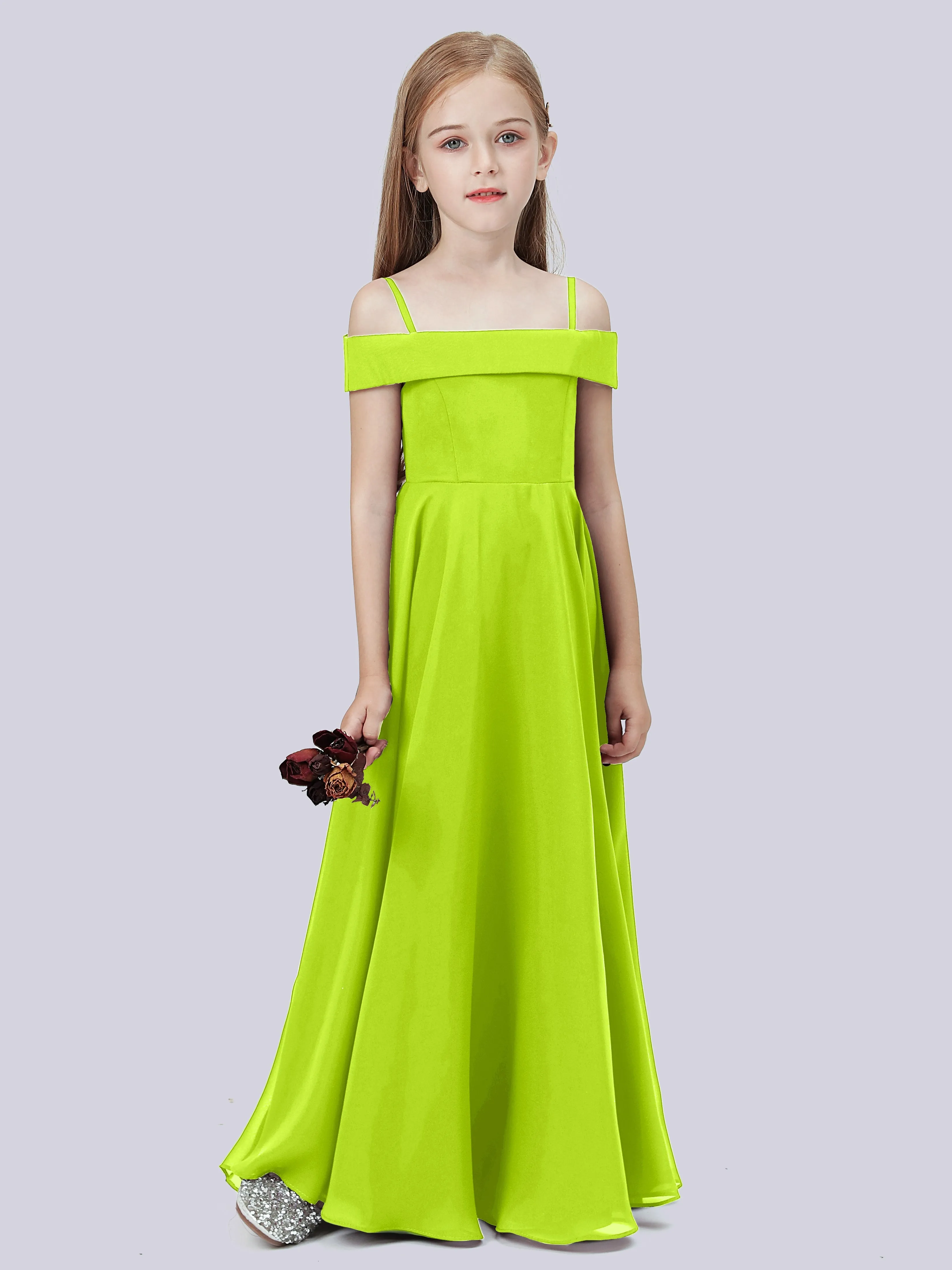 Off Shoulder Stretch Chiffon Junior Bridesmaid Dress