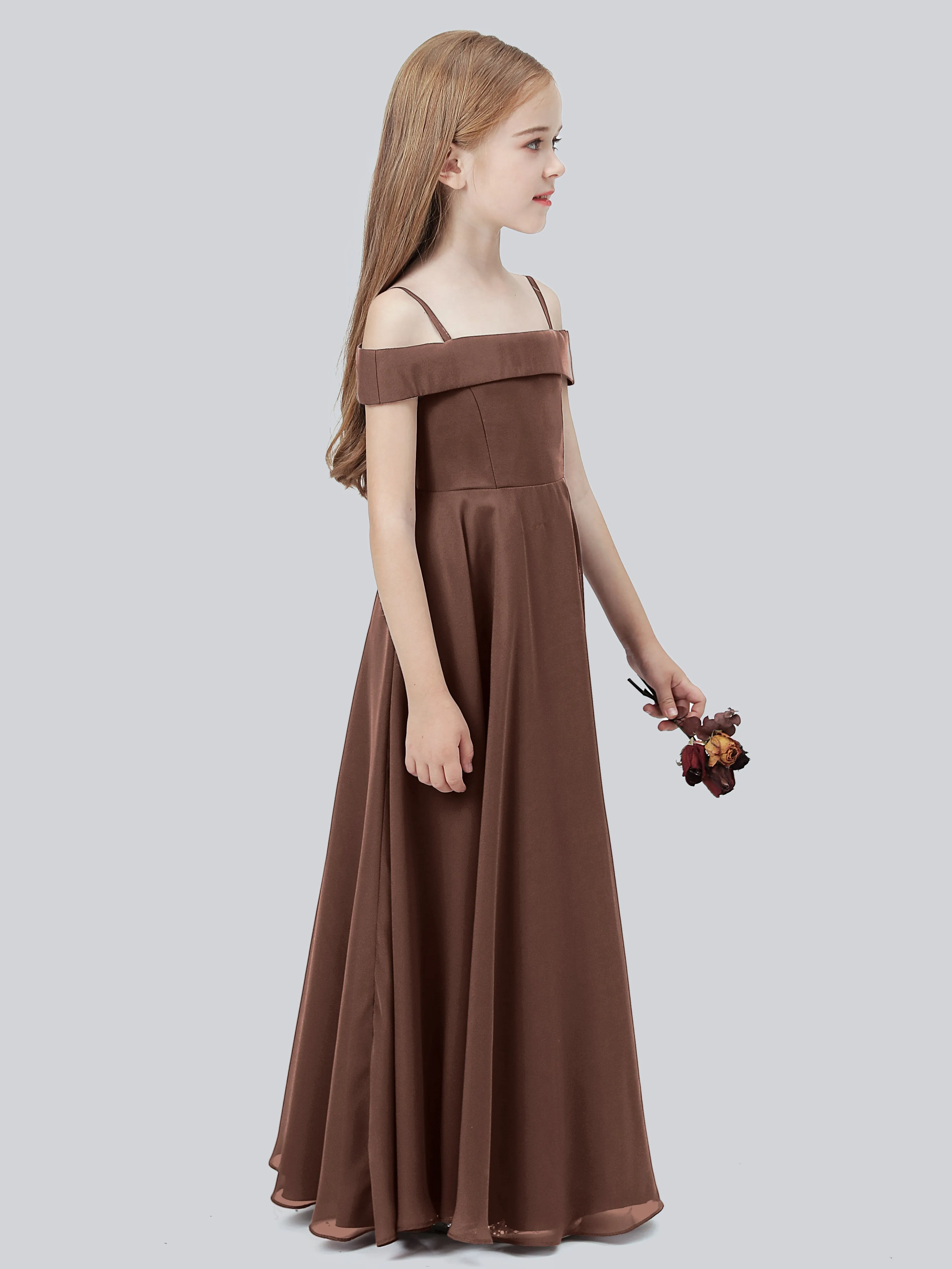 Off Shoulder Stretch Chiffon Junior Bridesmaid Dress
