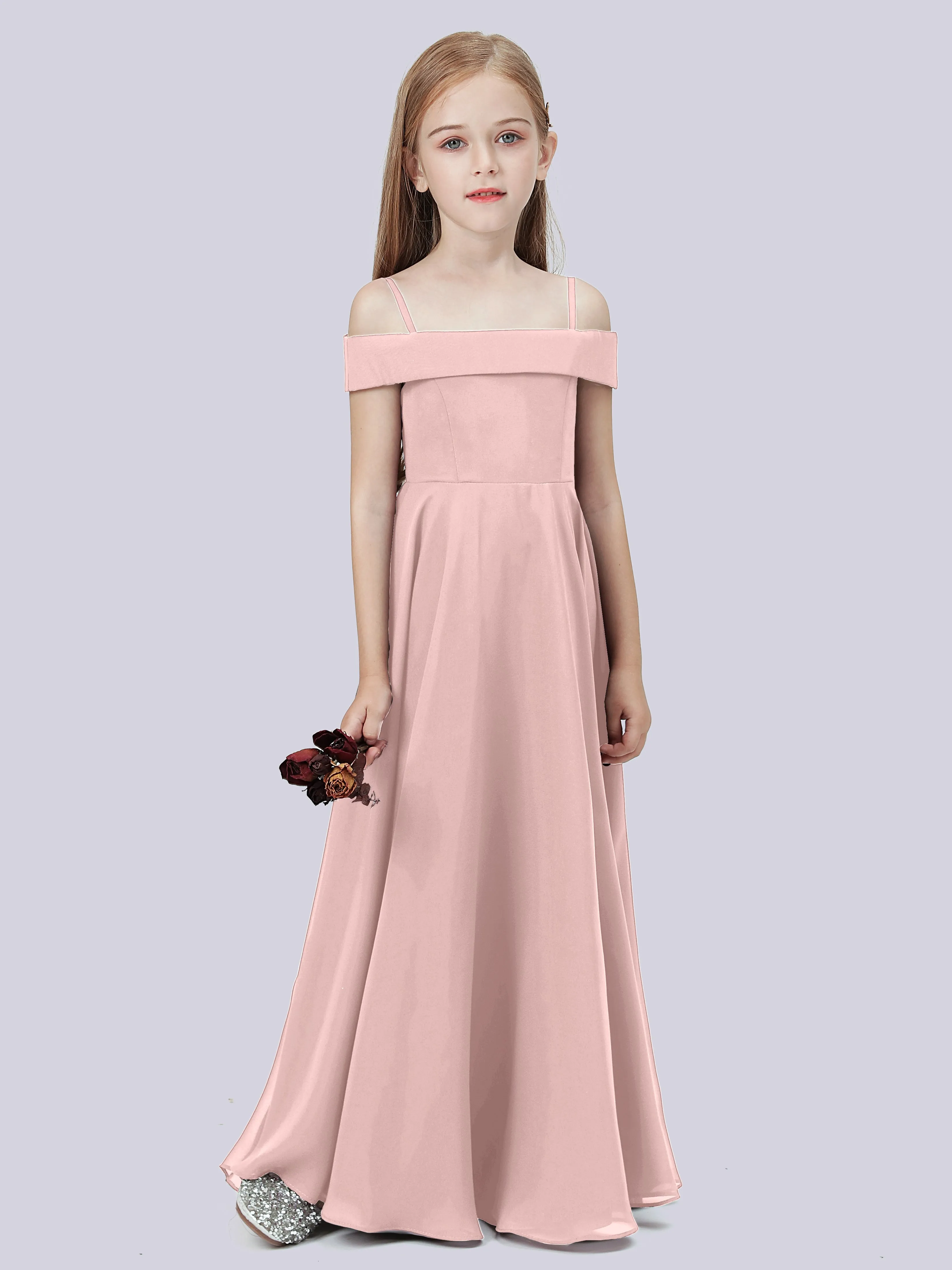 Off Shoulder Stretch Chiffon Junior Bridesmaid Dress