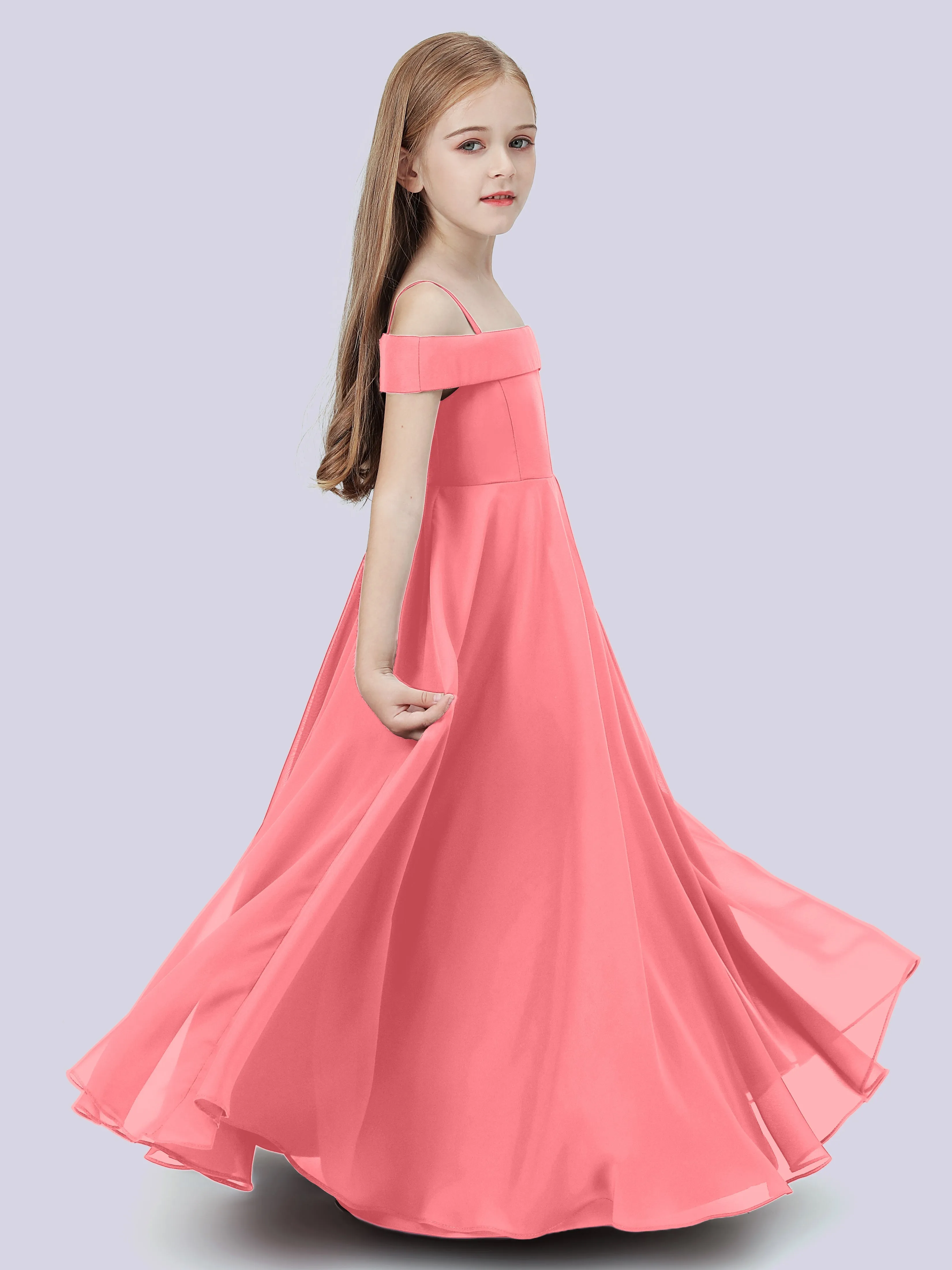 Off Shoulder Stretch Chiffon Junior Bridesmaid Dress
