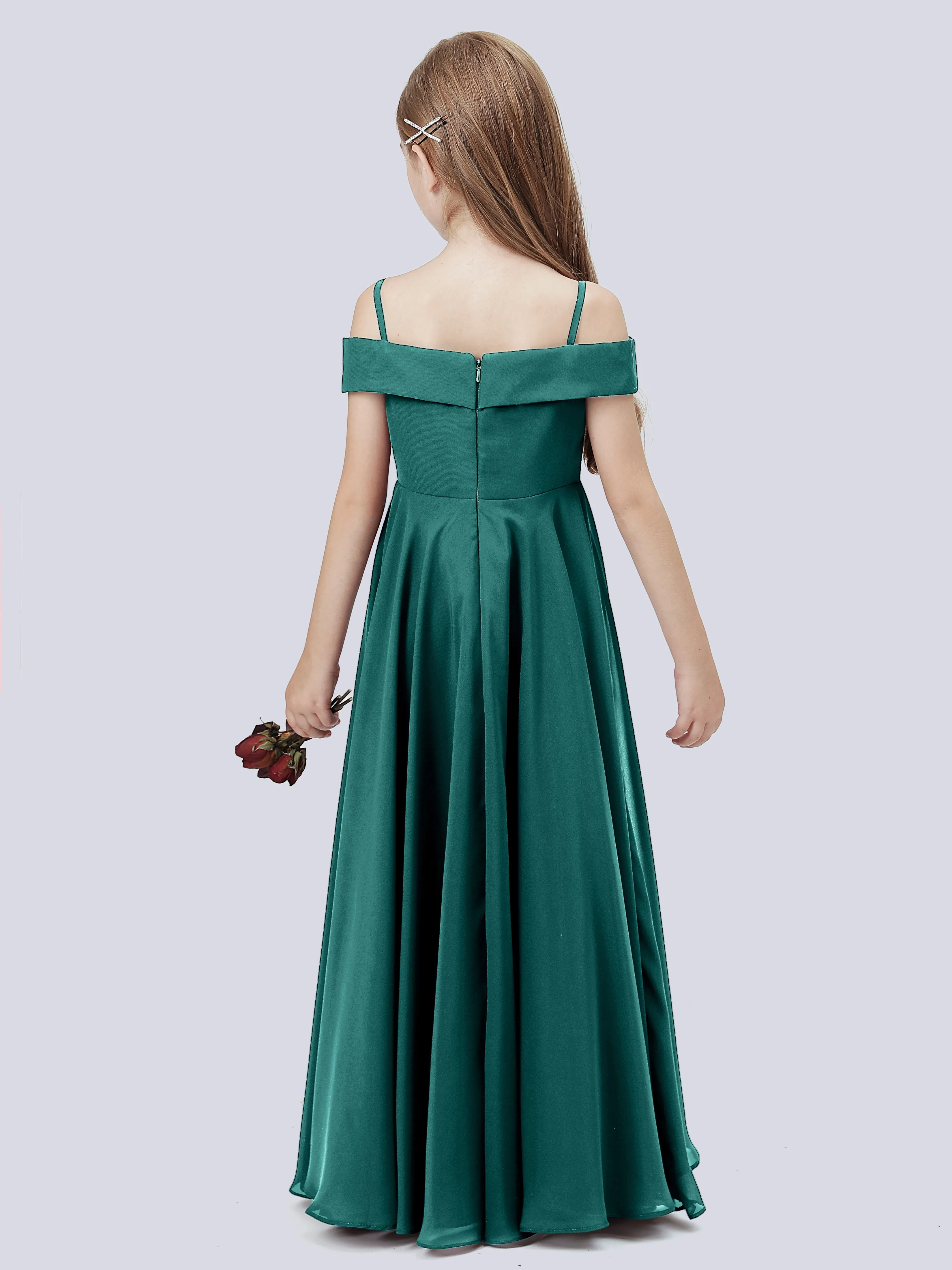 Off Shoulder Stretch Chiffon Junior Bridesmaid Dress