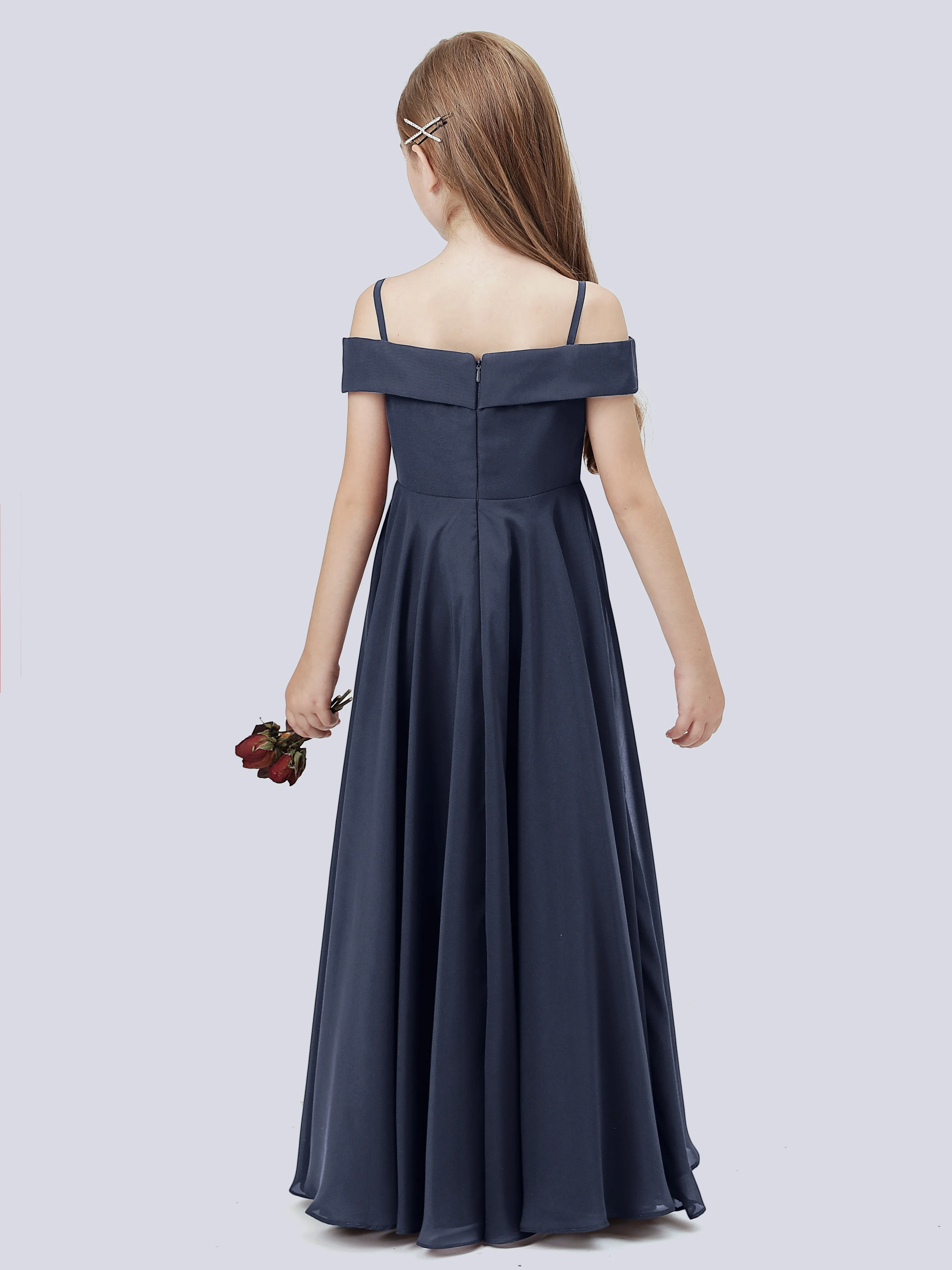 Off Shoulder Stretch Chiffon Junior Bridesmaid Dress