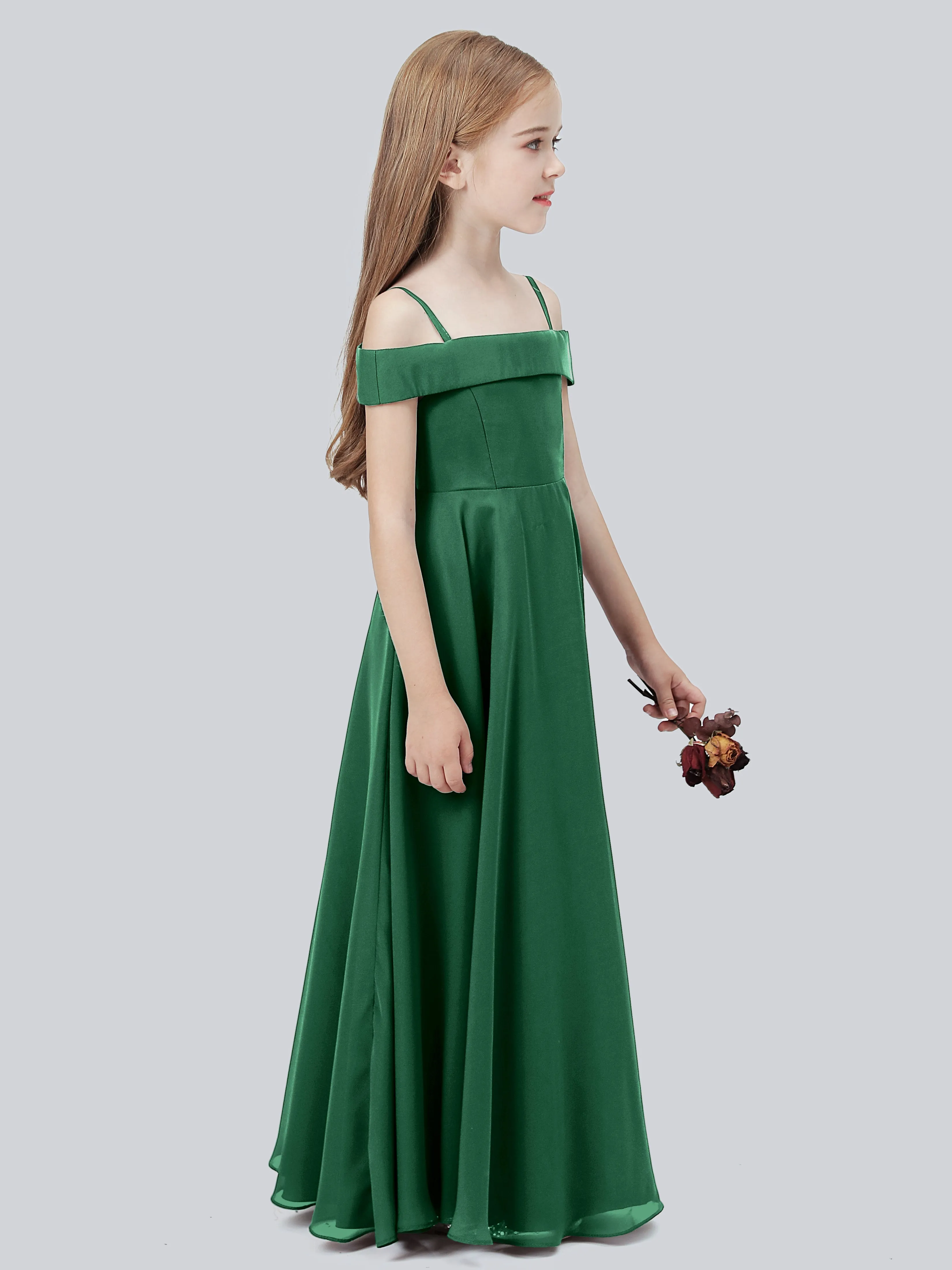 Off Shoulder Stretch Chiffon Junior Bridesmaid Dress