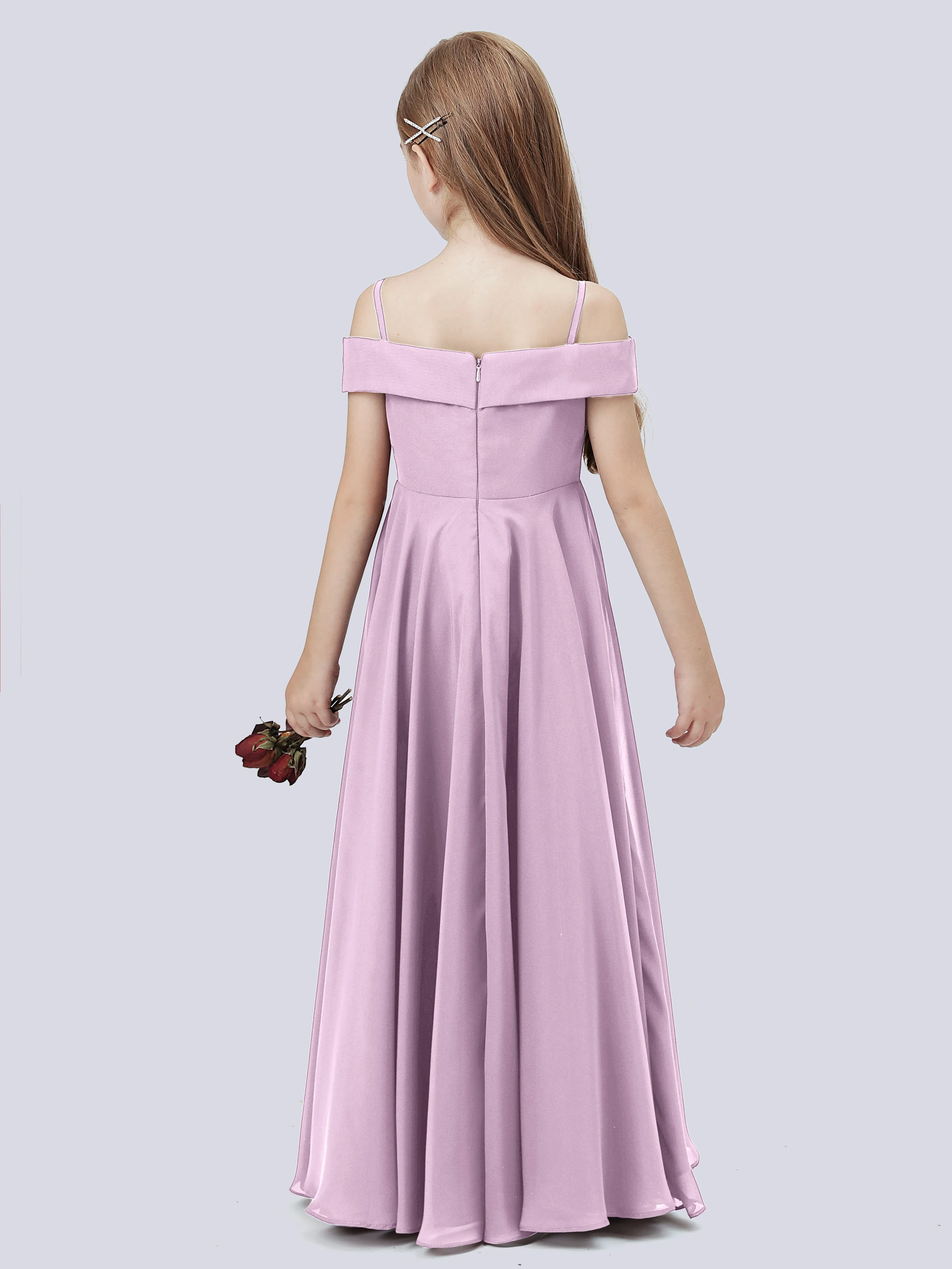 Off Shoulder Stretch Chiffon Junior Bridesmaid Dress