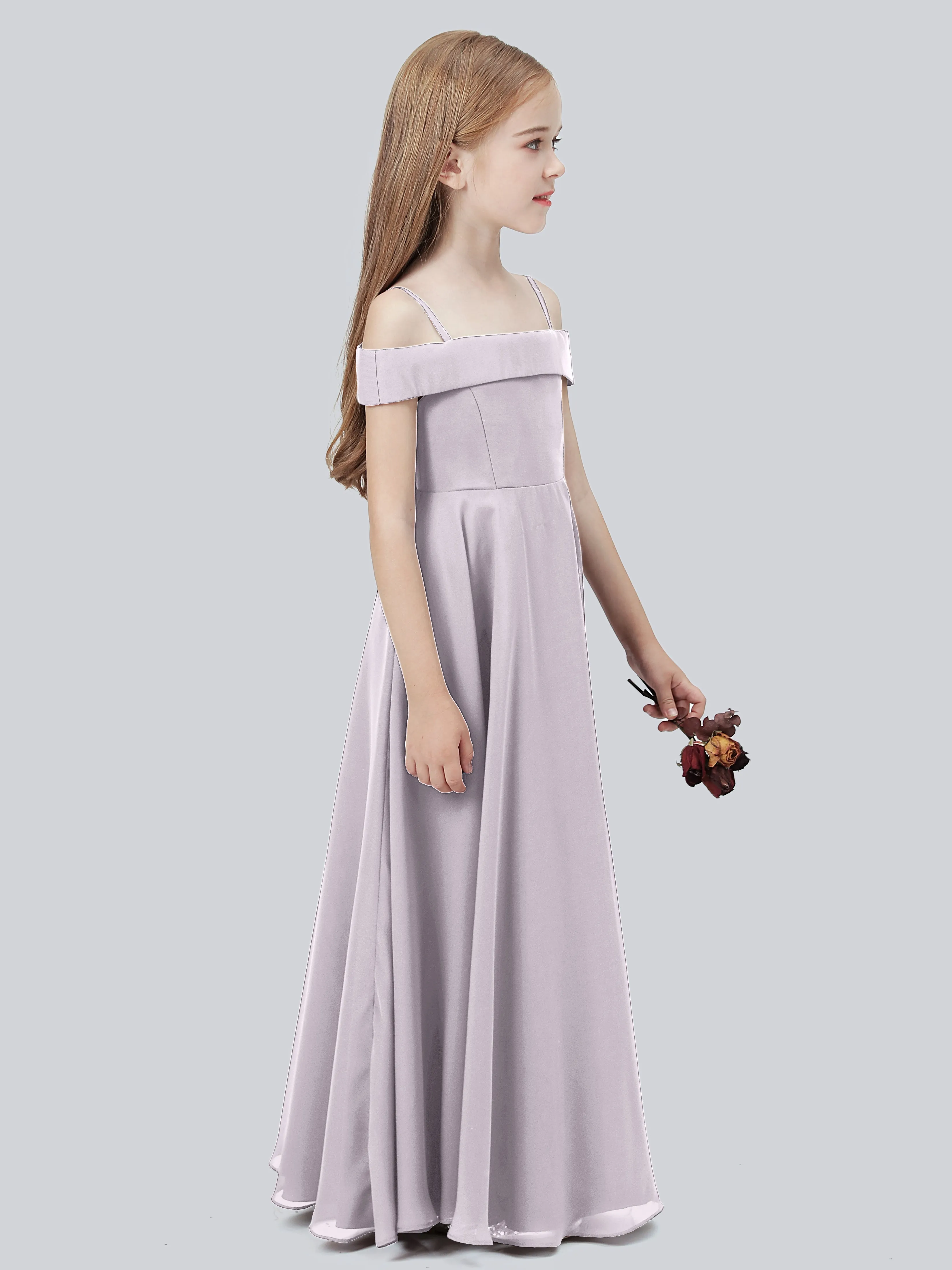 Off Shoulder Stretch Chiffon Junior Bridesmaid Dress
