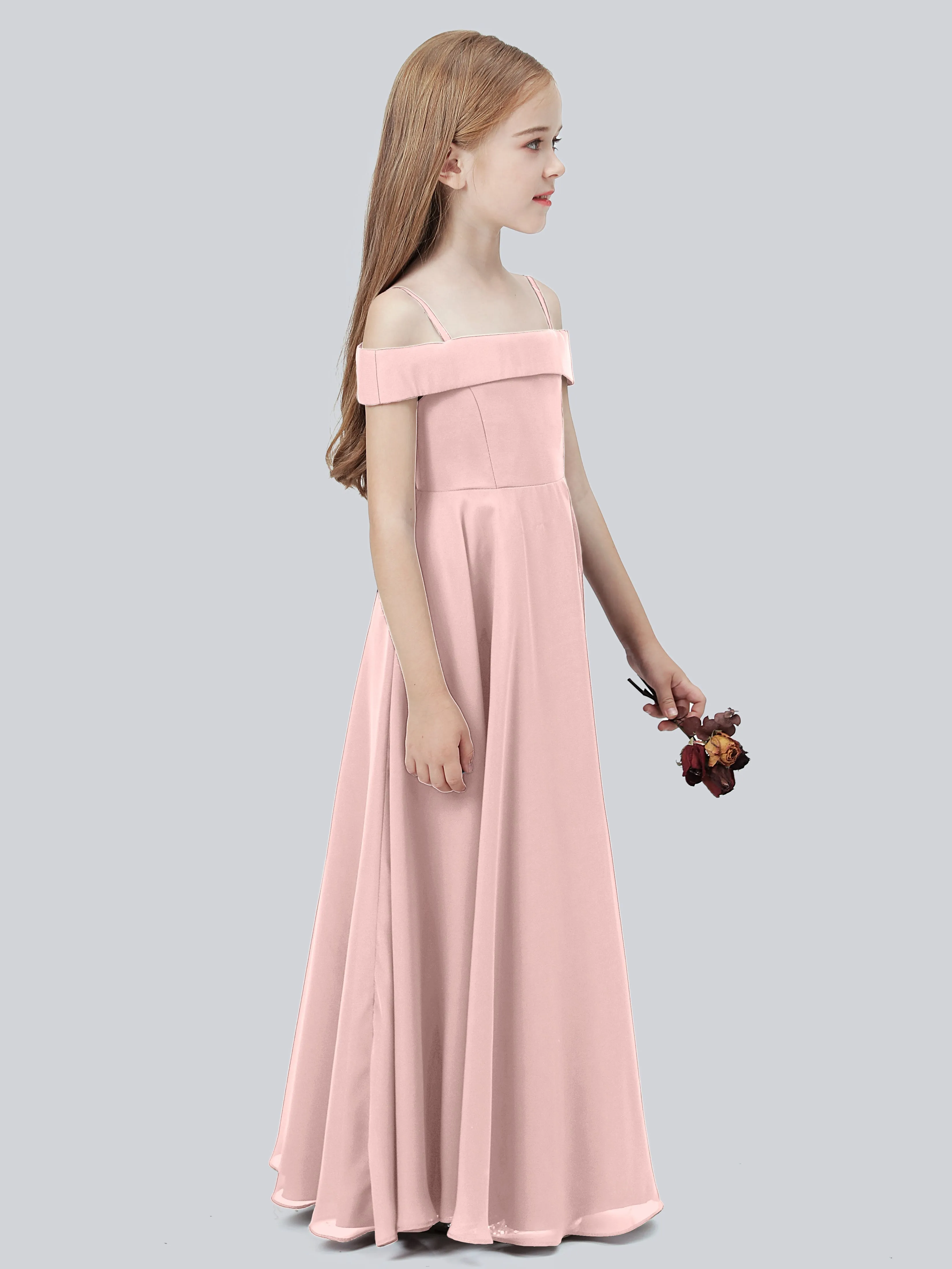 Off Shoulder Stretch Chiffon Junior Bridesmaid Dress