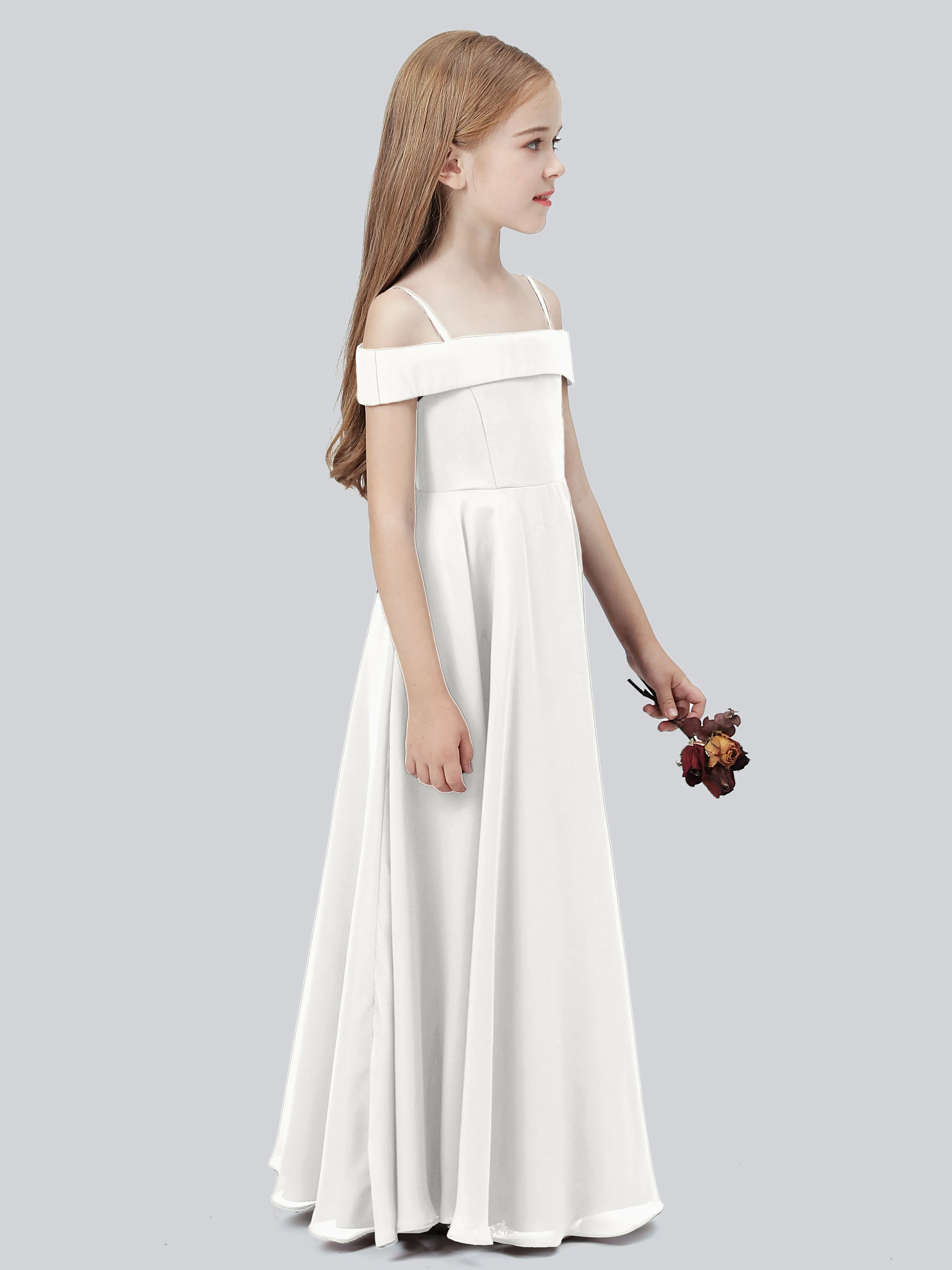 Off Shoulder Stretch Chiffon Junior Bridesmaid Dress