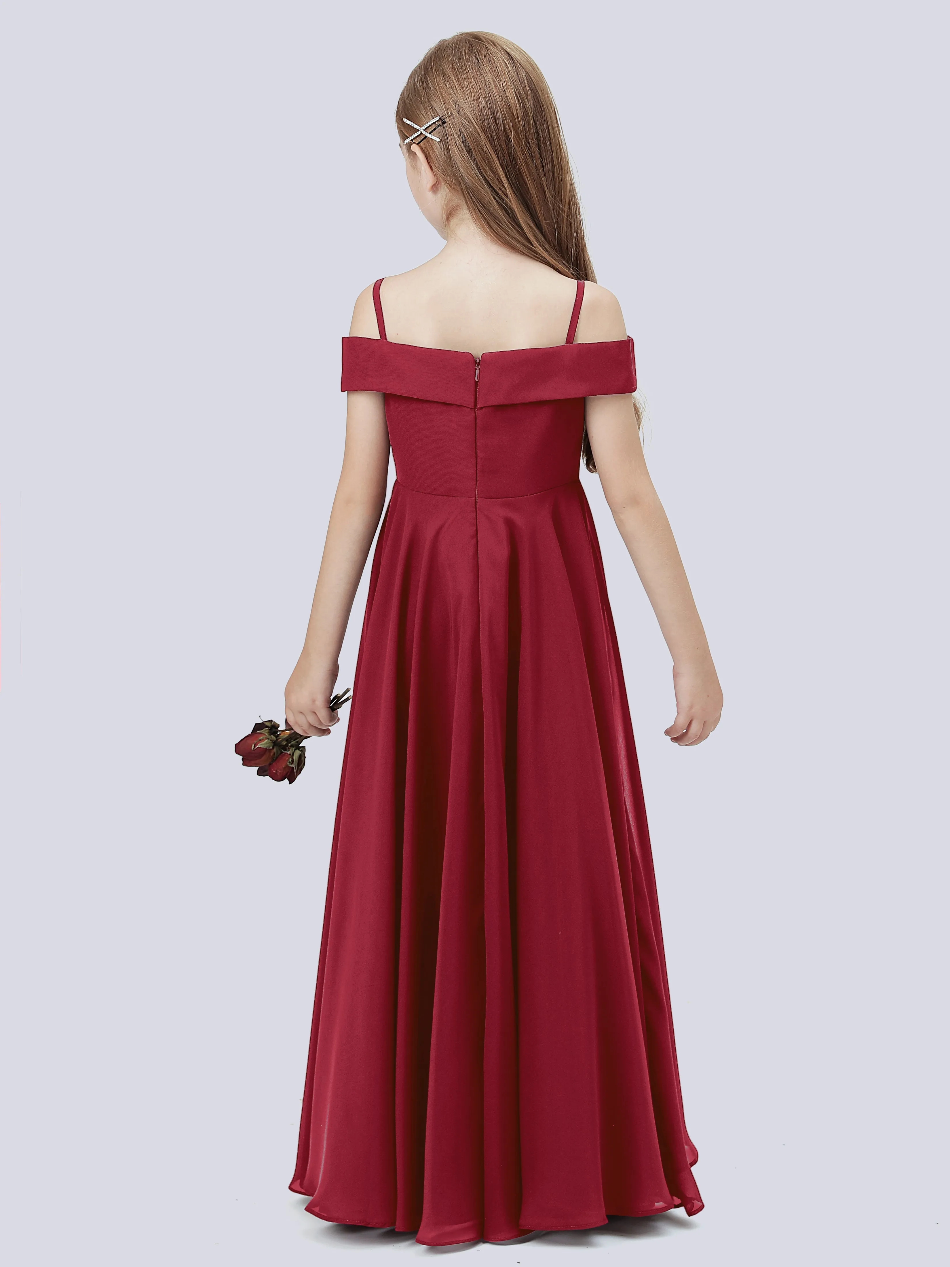 Off Shoulder Stretch Chiffon Junior Bridesmaid Dress