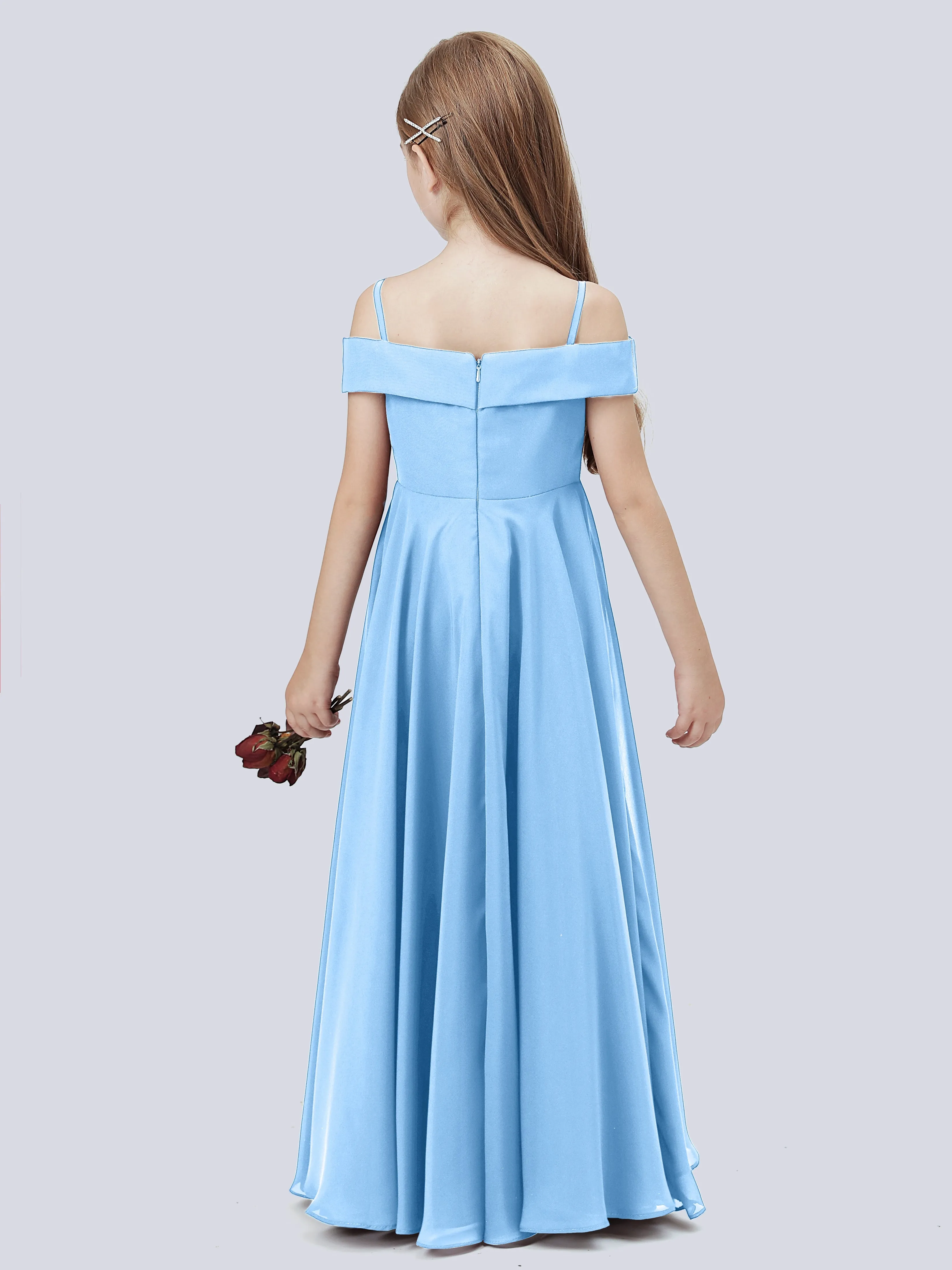 Off Shoulder Stretch Chiffon Junior Bridesmaid Dress