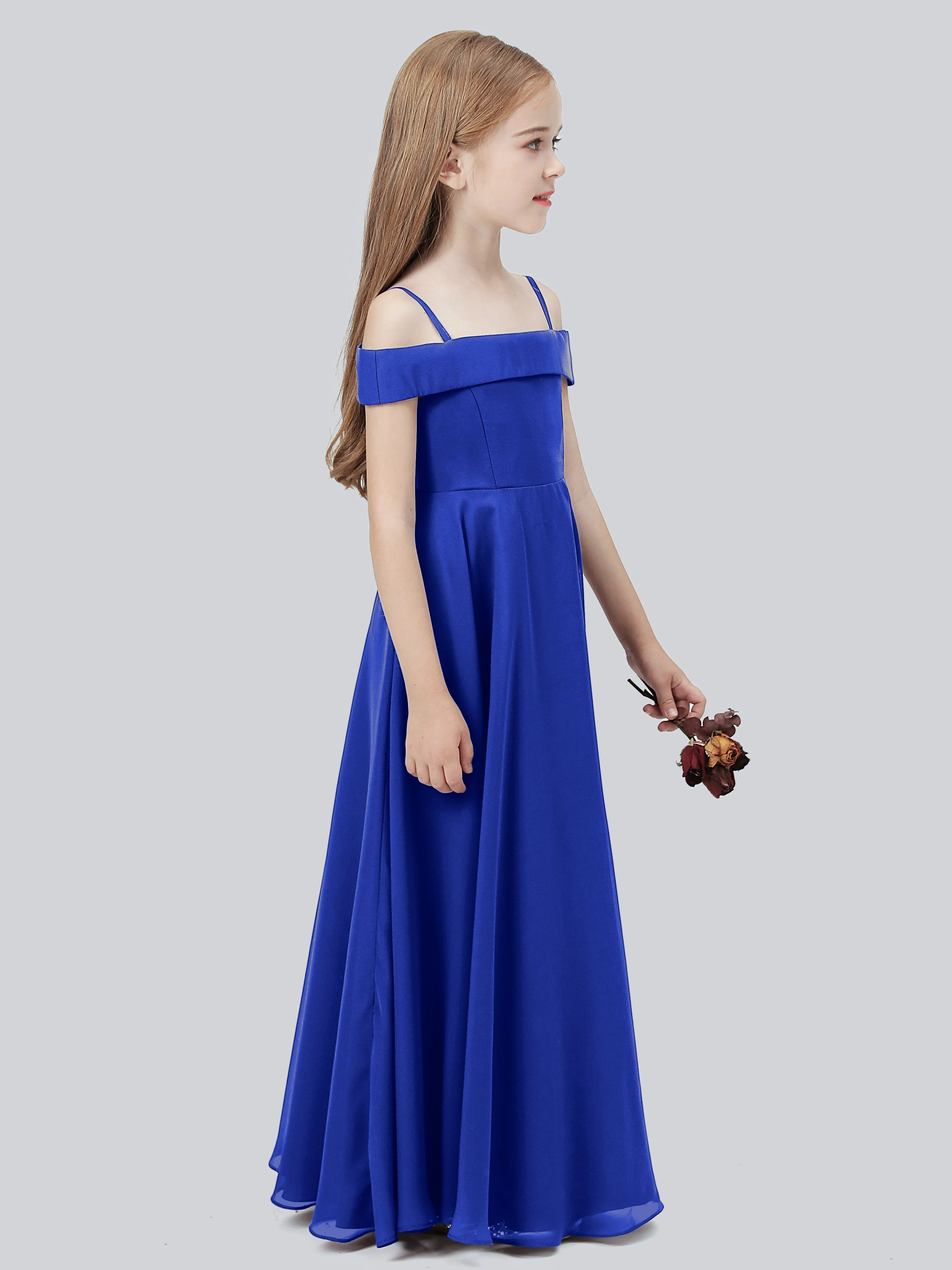 Off Shoulder Stretch Chiffon Junior Bridesmaid Dress