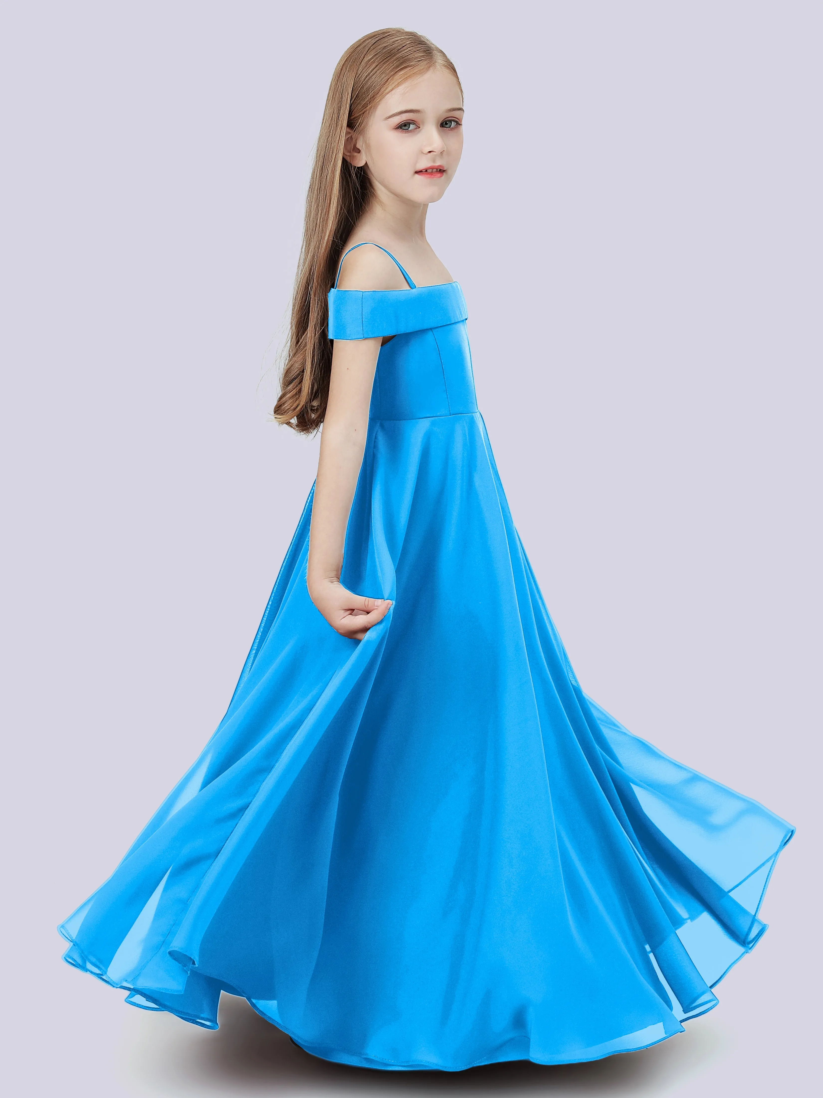 Off Shoulder Stretch Chiffon Junior Bridesmaid Dress