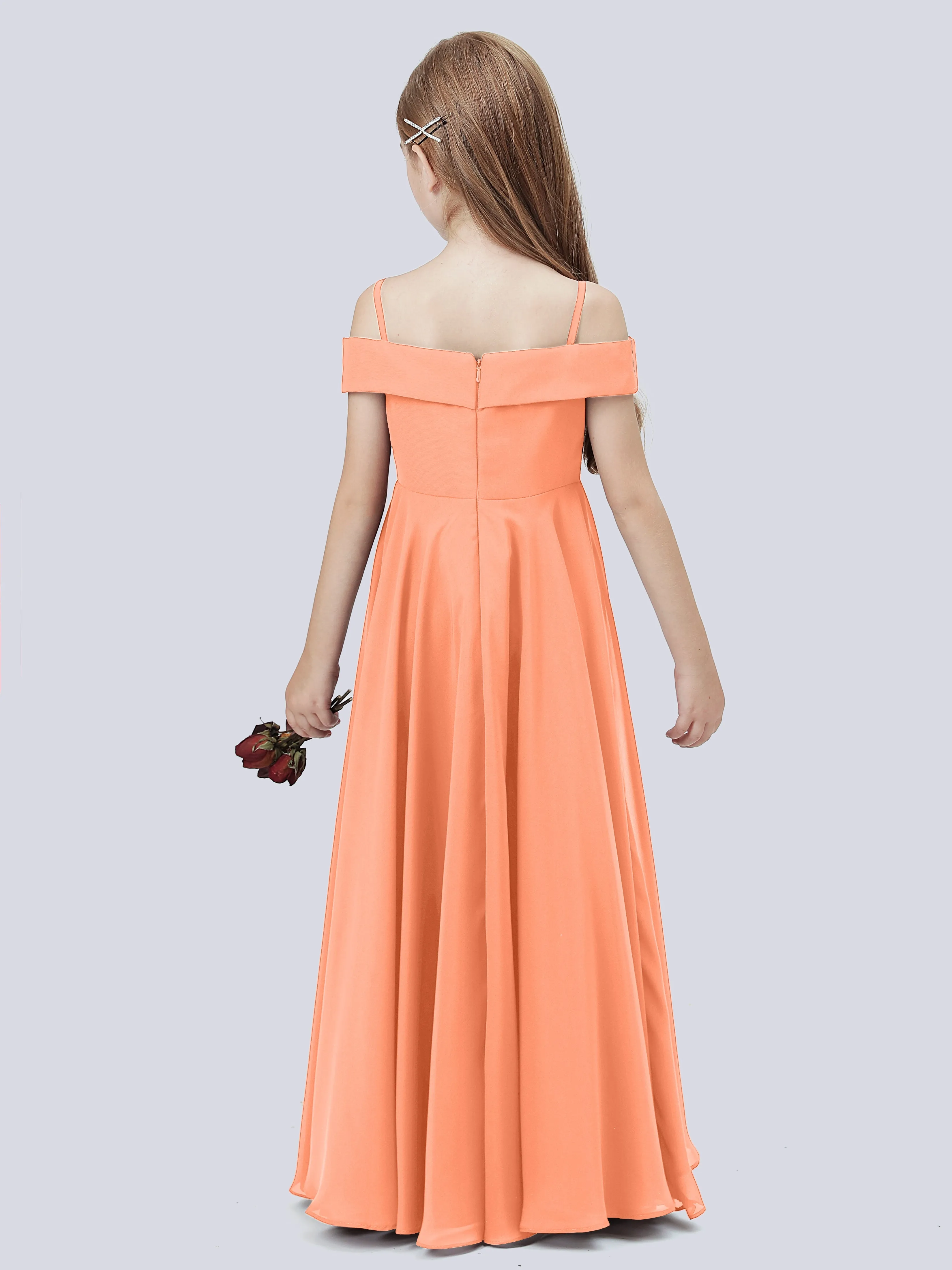Off Shoulder Stretch Chiffon Junior Bridesmaid Dress