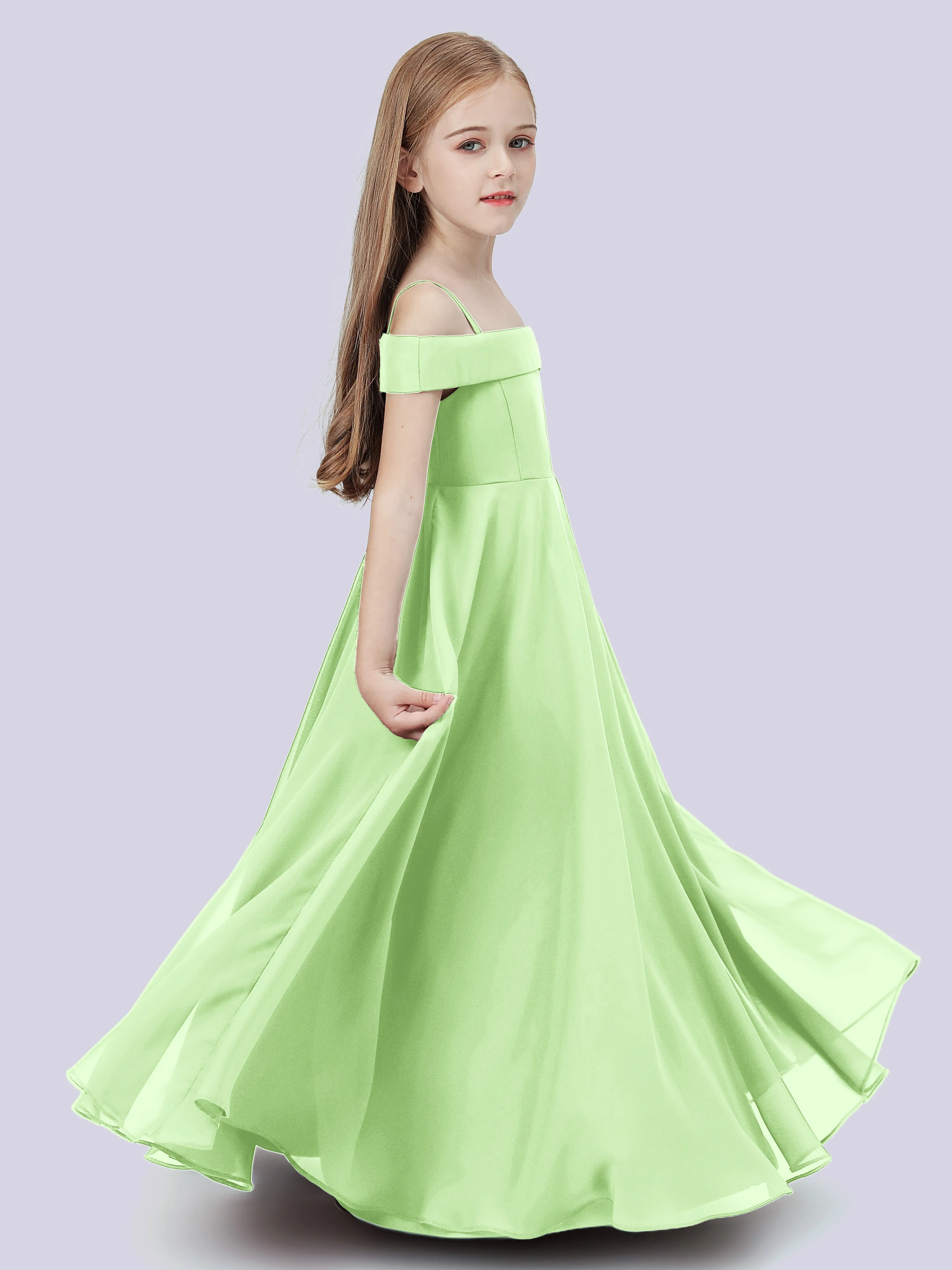 Off Shoulder Stretch Chiffon Junior Bridesmaid Dress