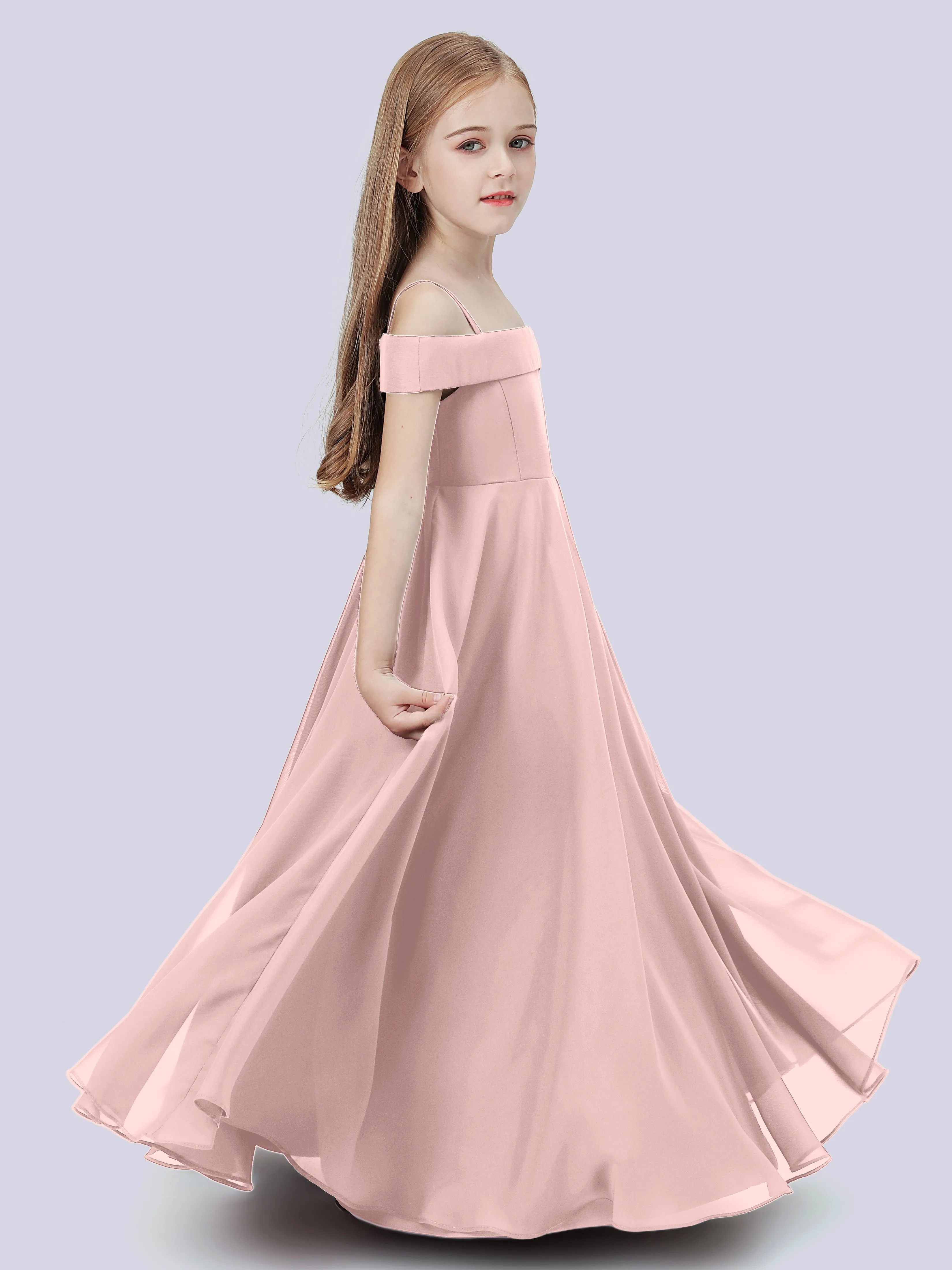 Off Shoulder Stretch Chiffon Junior Bridesmaid Dress