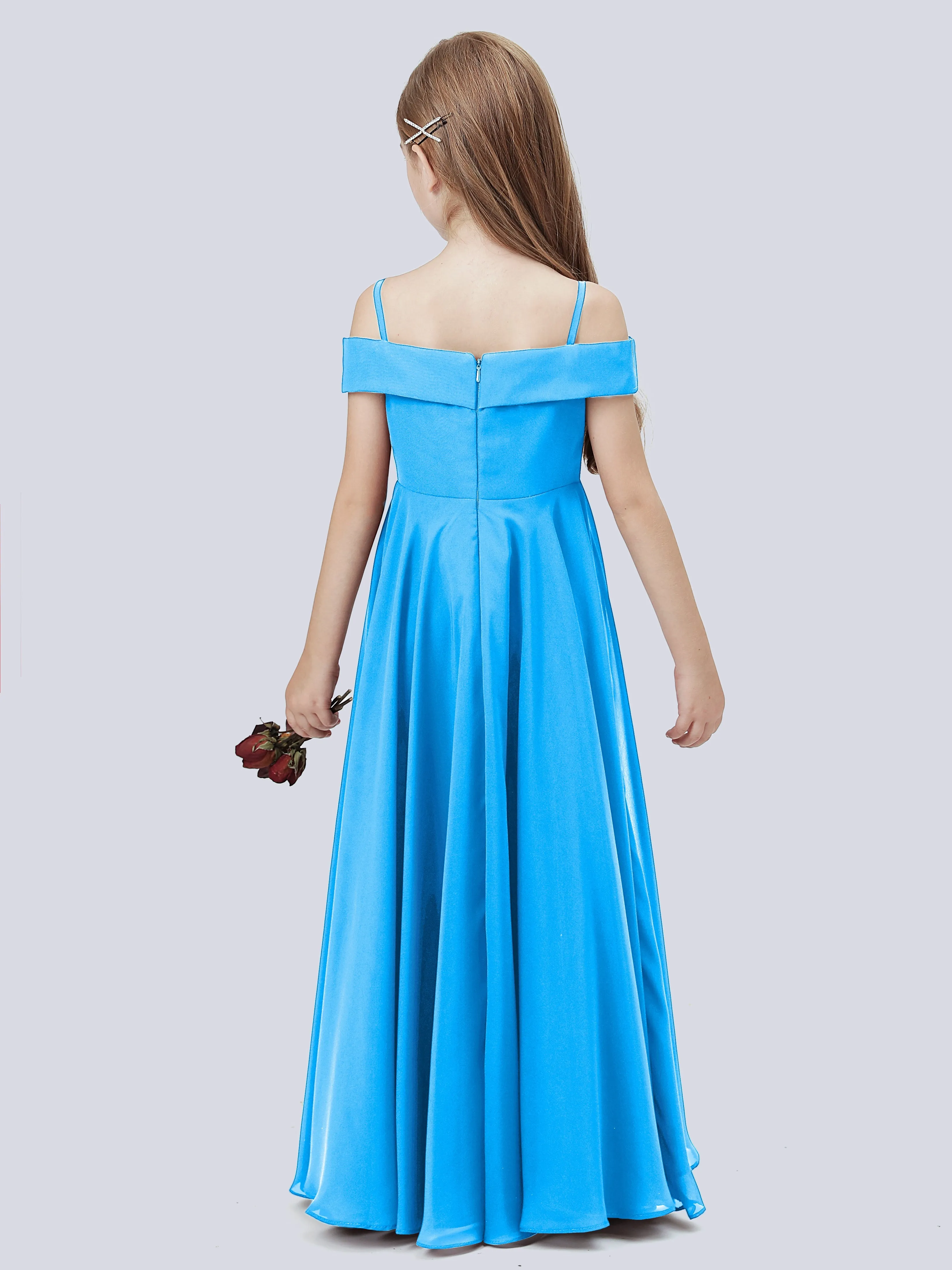 Off Shoulder Stretch Chiffon Junior Bridesmaid Dress
